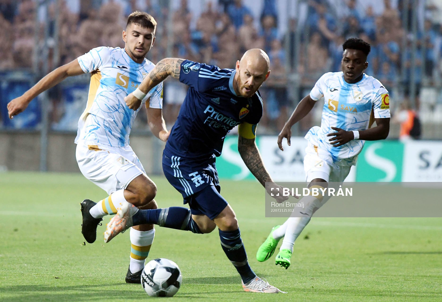 Lindon Salahi of Rijeka and Magnus Eriksson of Djurgården