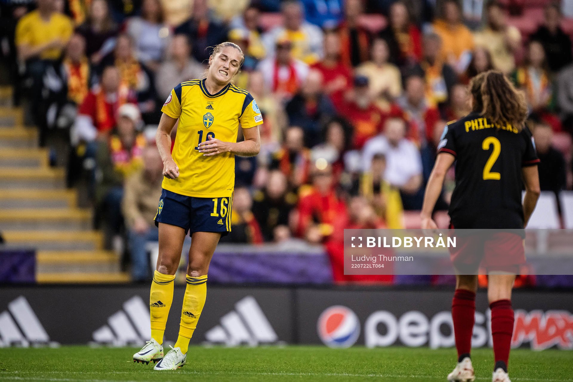 Filippa Angeldahl of Sweden looks dejected