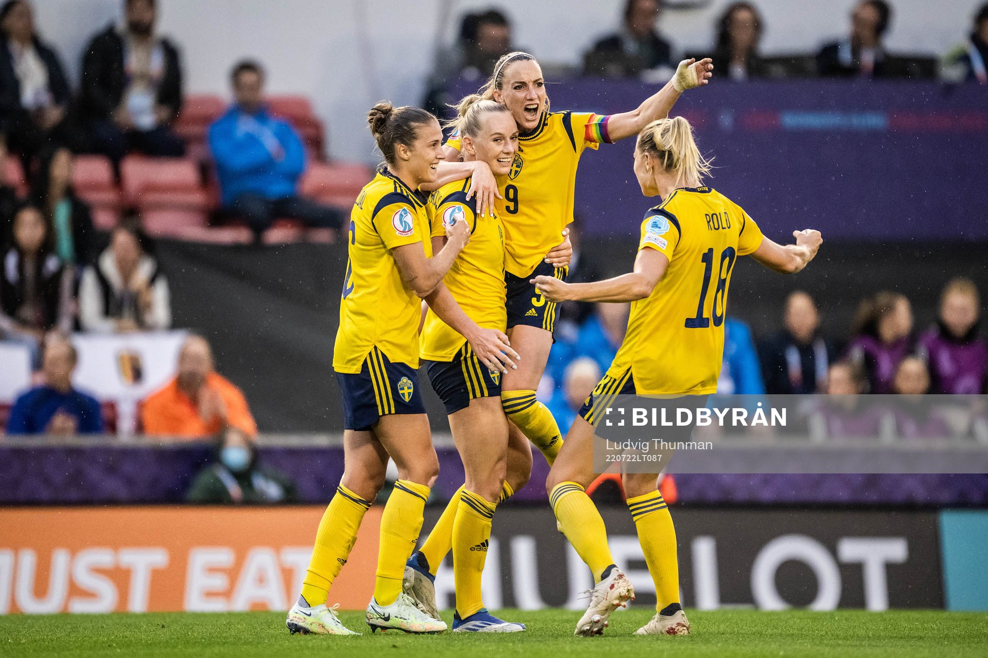 Stina Blackstenius and Kosovare Asllani celebrate a