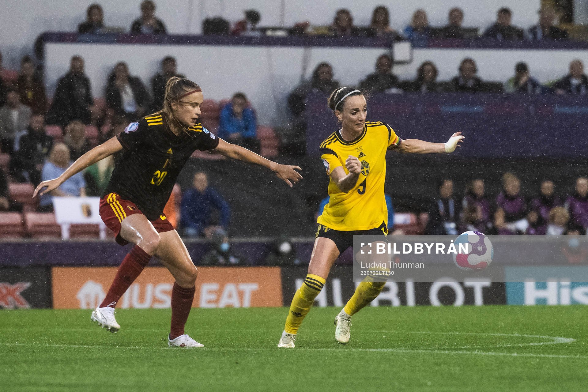 Julie Biesmans of Belgium and Kosovare Asllani of Sweden