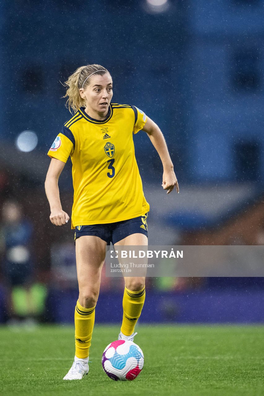 Linda Sembrant of Sweden during the UEFA Women's Euro 2022 quarter final match between between Sweden and Belgium on July 22, 2022 in Leigh.