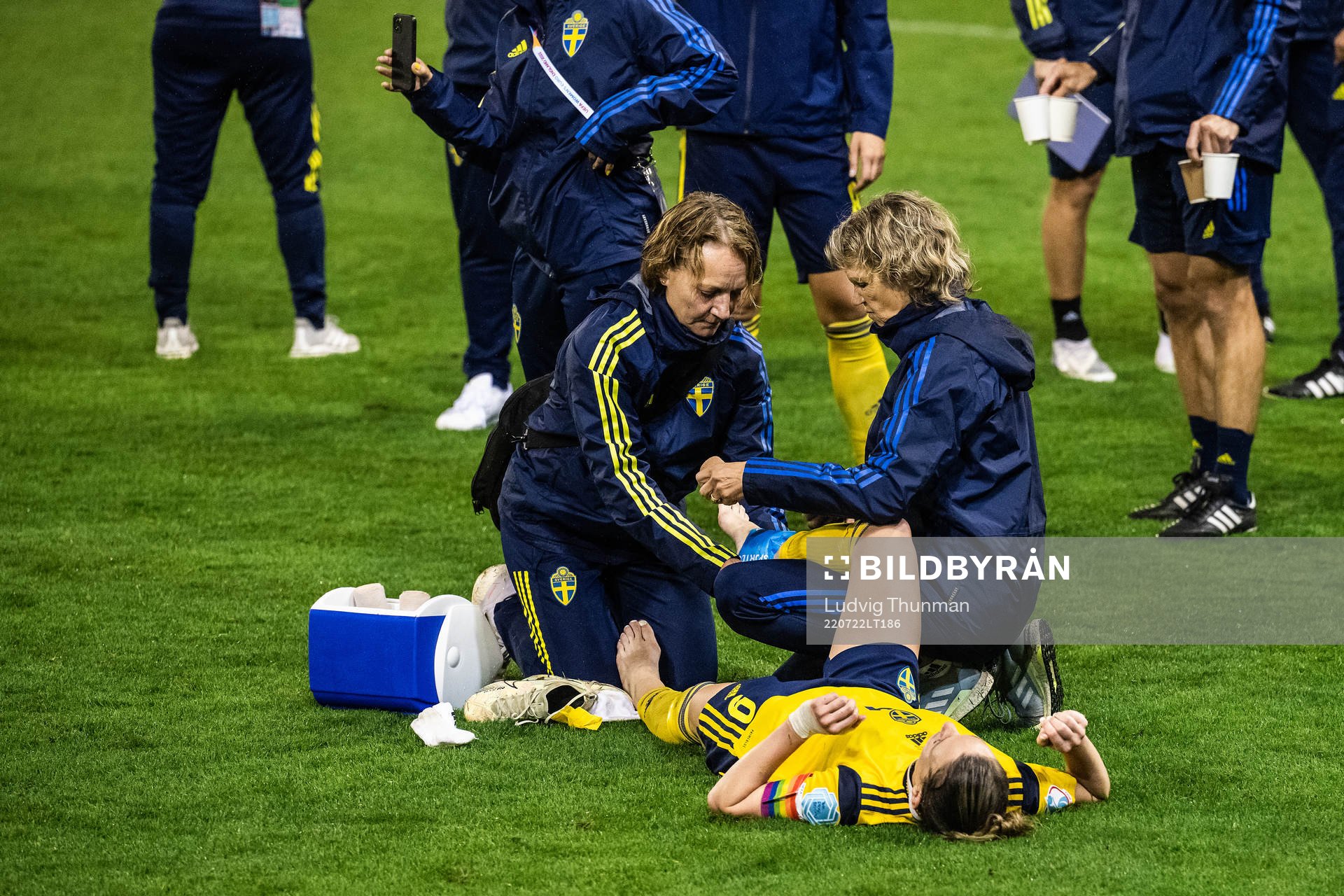 Kosovare Asllani of Sweden receives medical attention