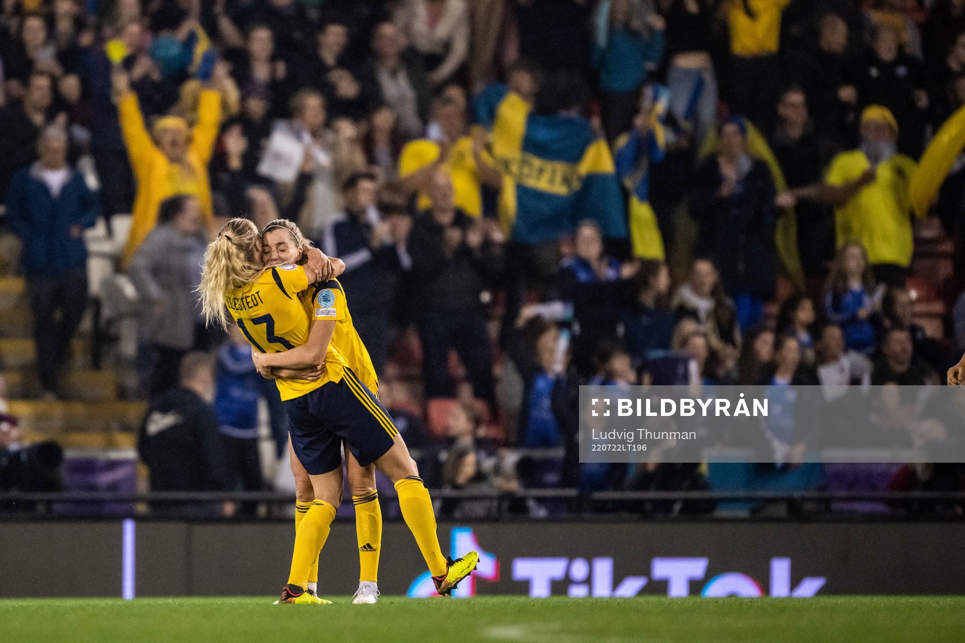 Amanda Ilestedt and Linda Sembrant of Sweden celebrate