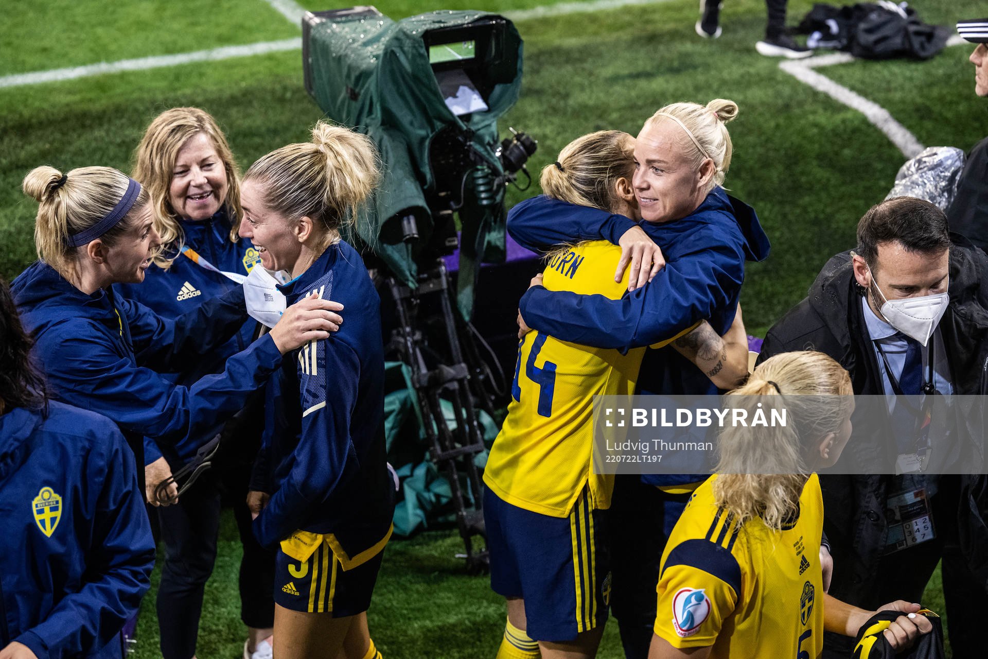 Nathalie Björn and Caroline Seger of Sweden celebrate