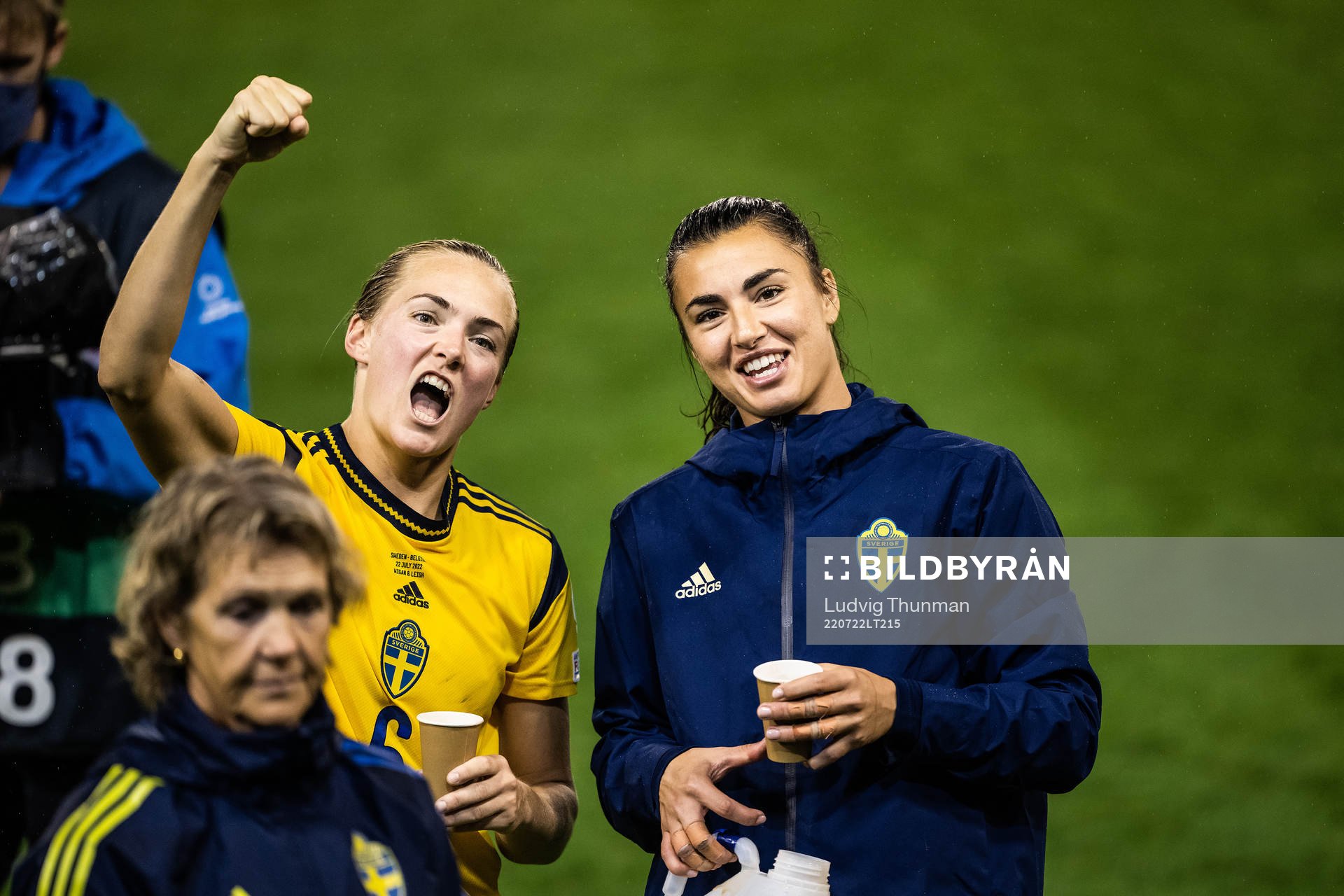 Magdalena Eriksson and goalkeeper Zecira Musovic of Sweden