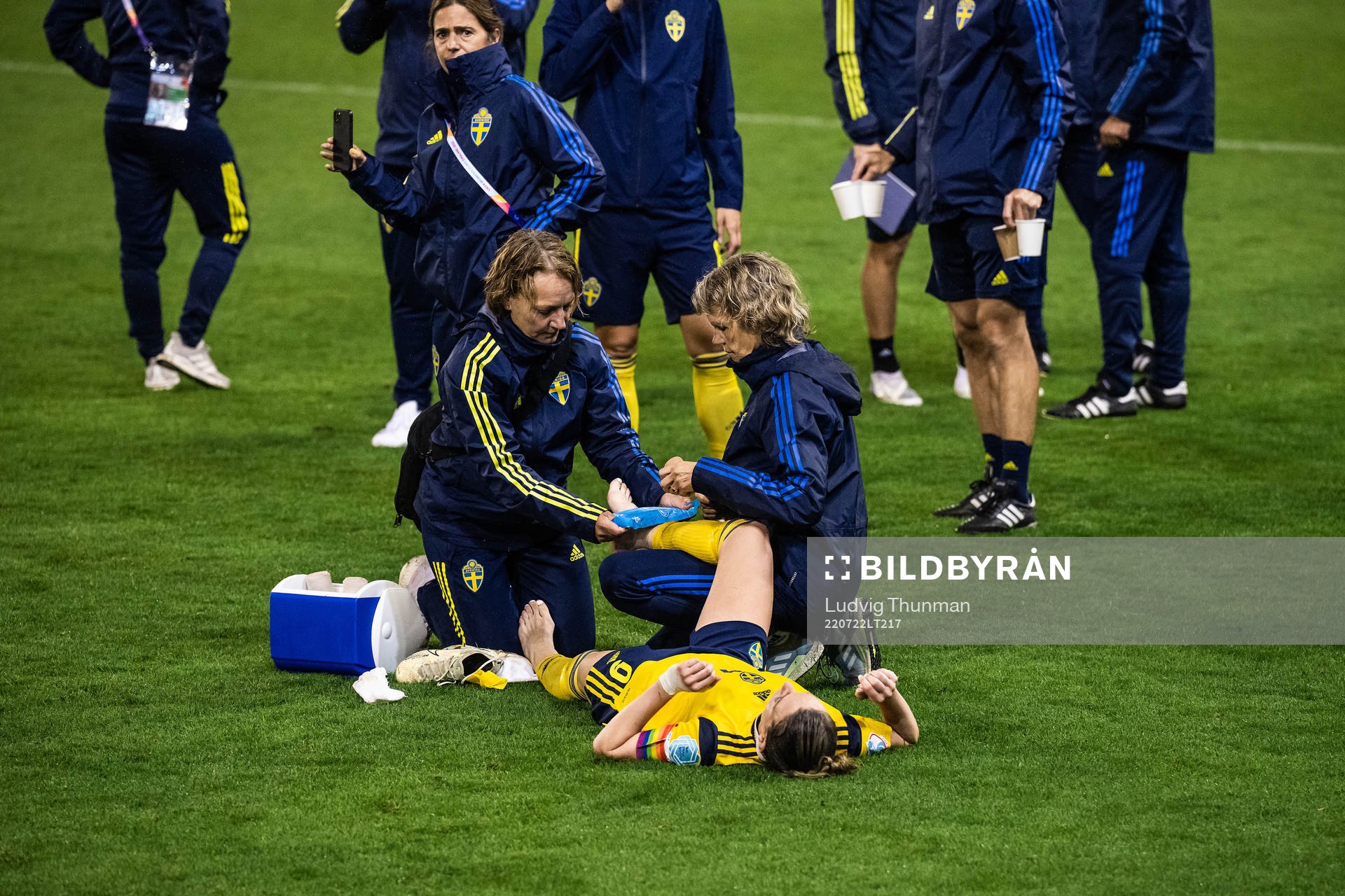 Kosovare Asllani of Sweden receives medical attention