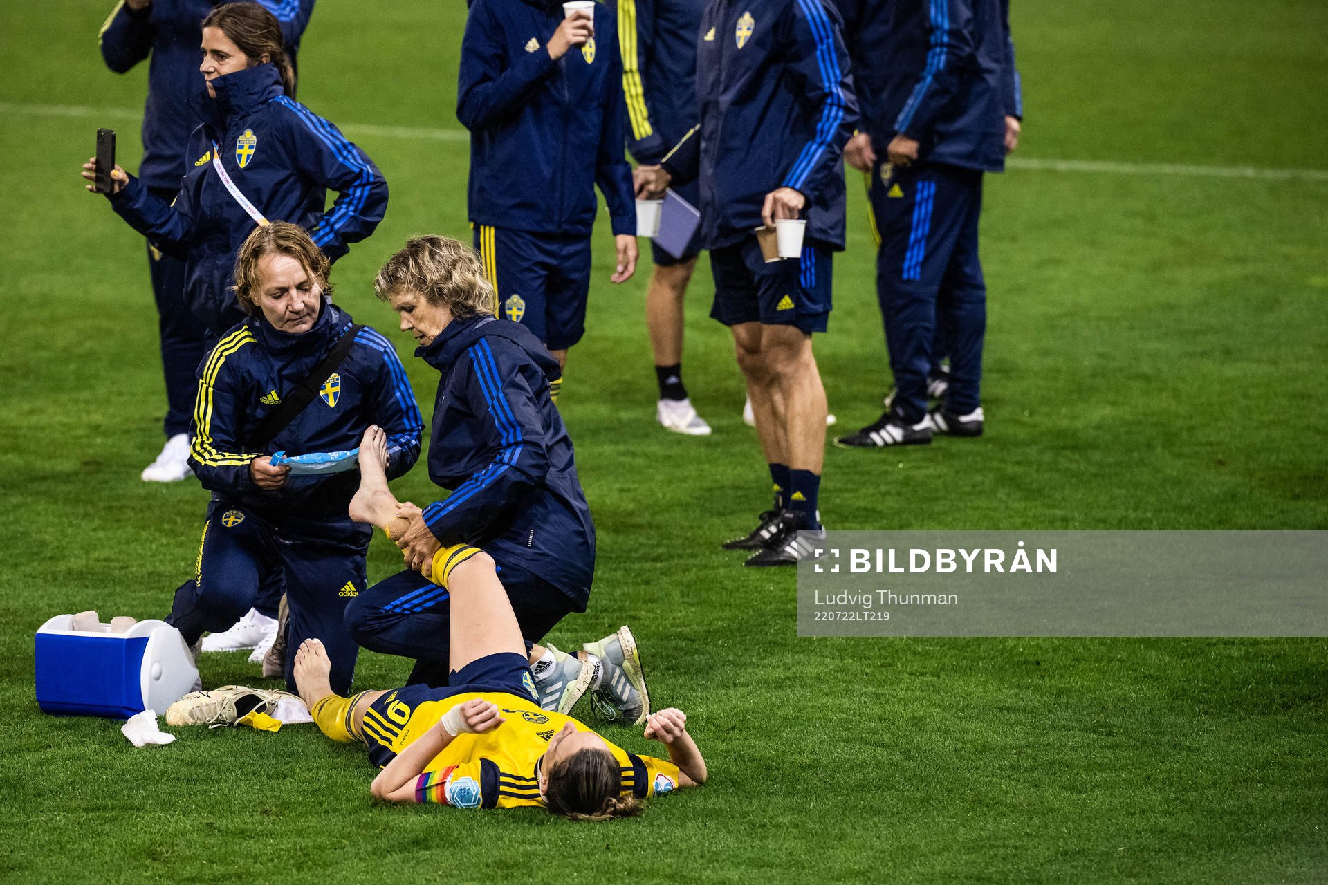 Kosovare Asllani of Sweden receives medical attention