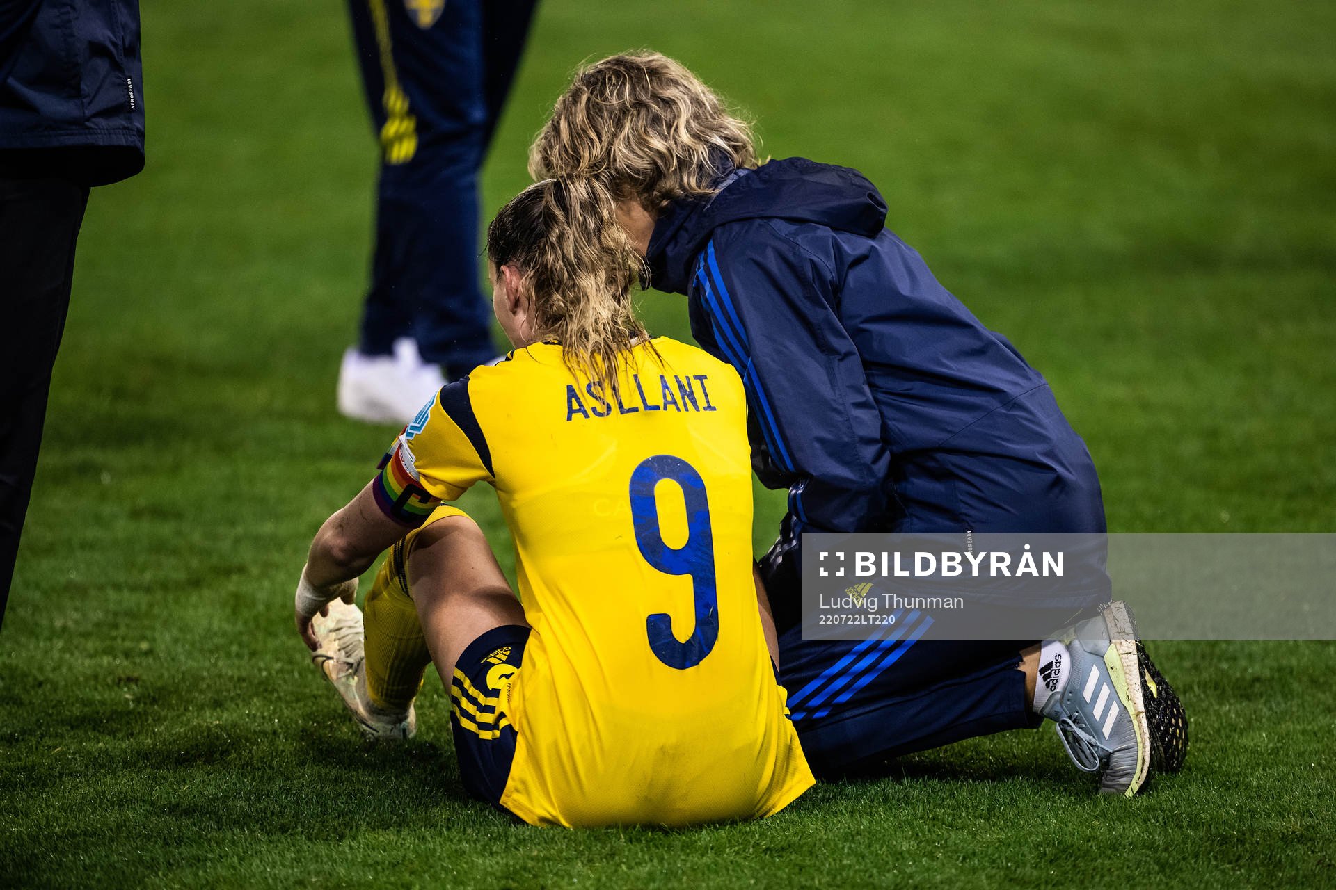 Kosovare Asllani of Sweden receives medical attention