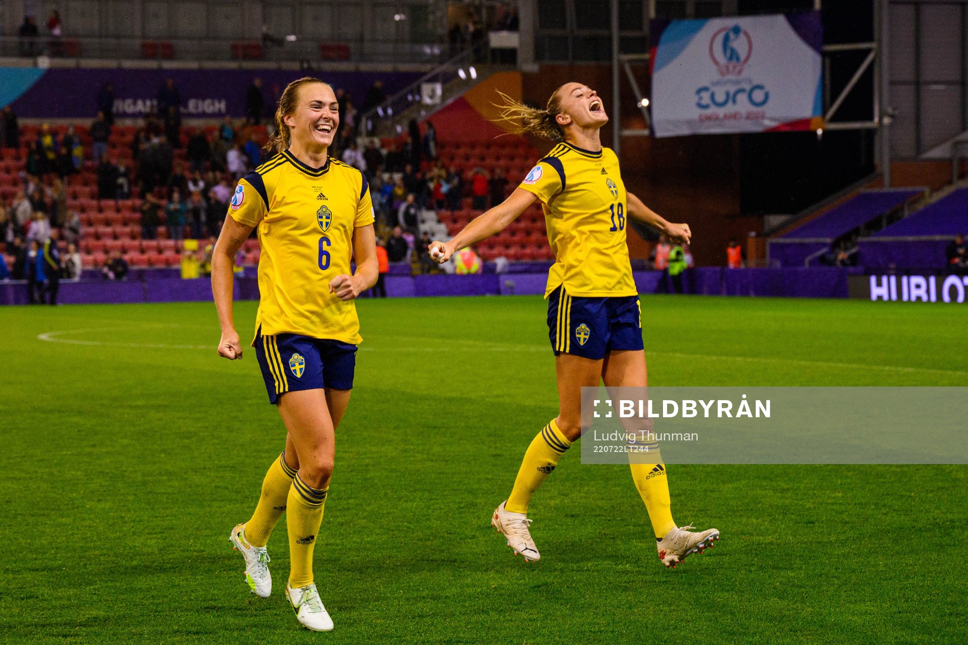 Magdalena Eriksson and Amanda Ilestedt of Sweden celebrate