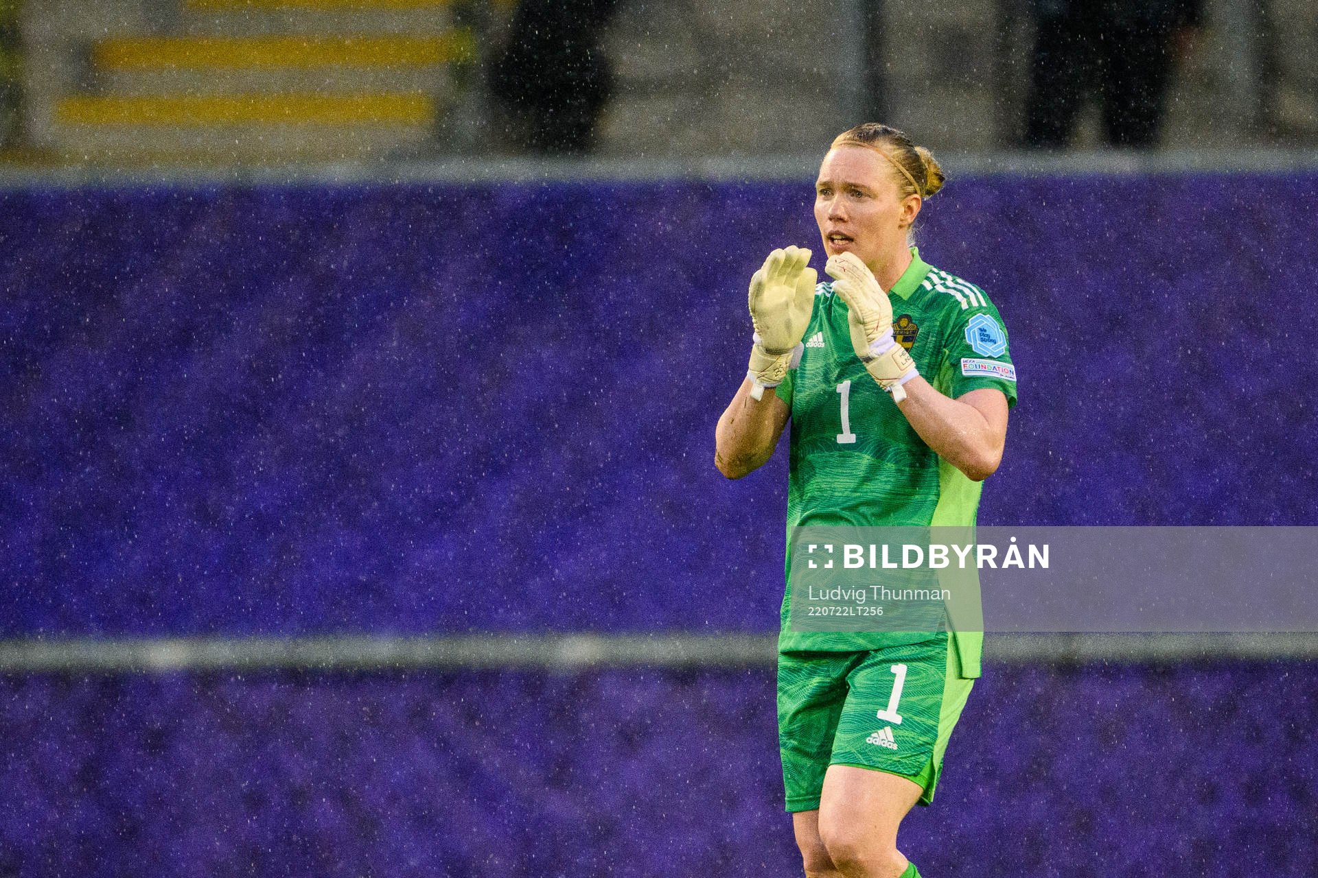Goalkeeper Hedvig Lindahl of Sweden during the the UEFA Women's Euro 2022 quarter final match between between Sweden and Belgium on July 22, 2022 in Leigh.