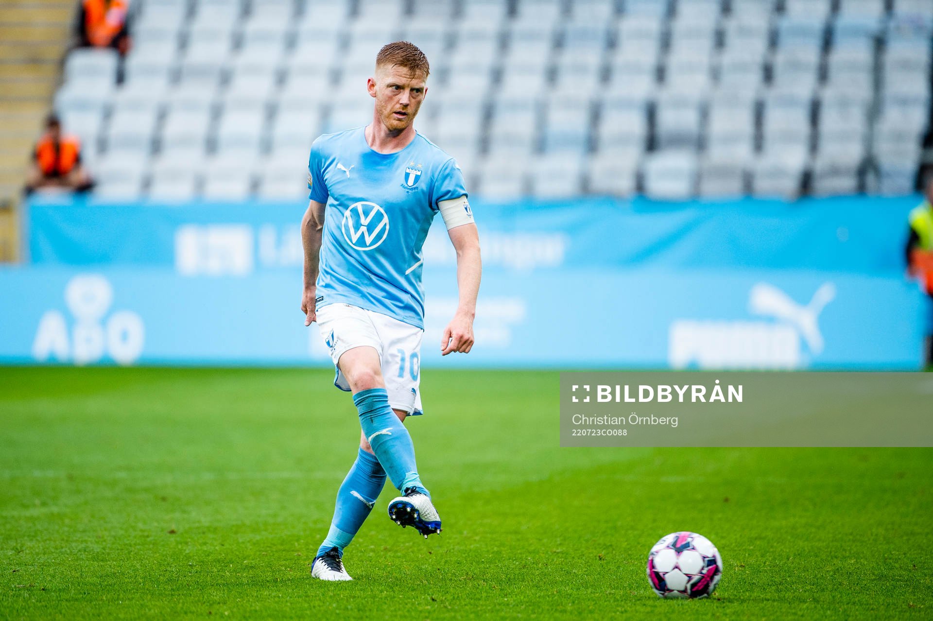 Malmö FFs Anders Christiansen under fotbollsmatchen i Allsvenskan mellan Malmö FF och Sirius den 23 juli 2022 i Malmö. 
