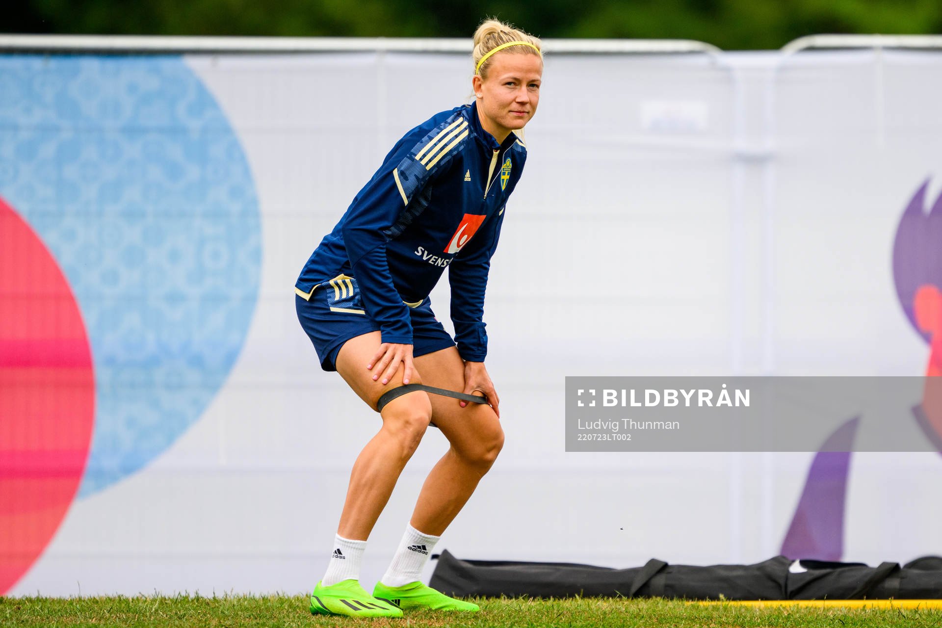 Hanna Glas of the Swedish women's national football team at a training session during the UEFA Women's Euro 2022 Championship on July 23, 2022 in Chester.