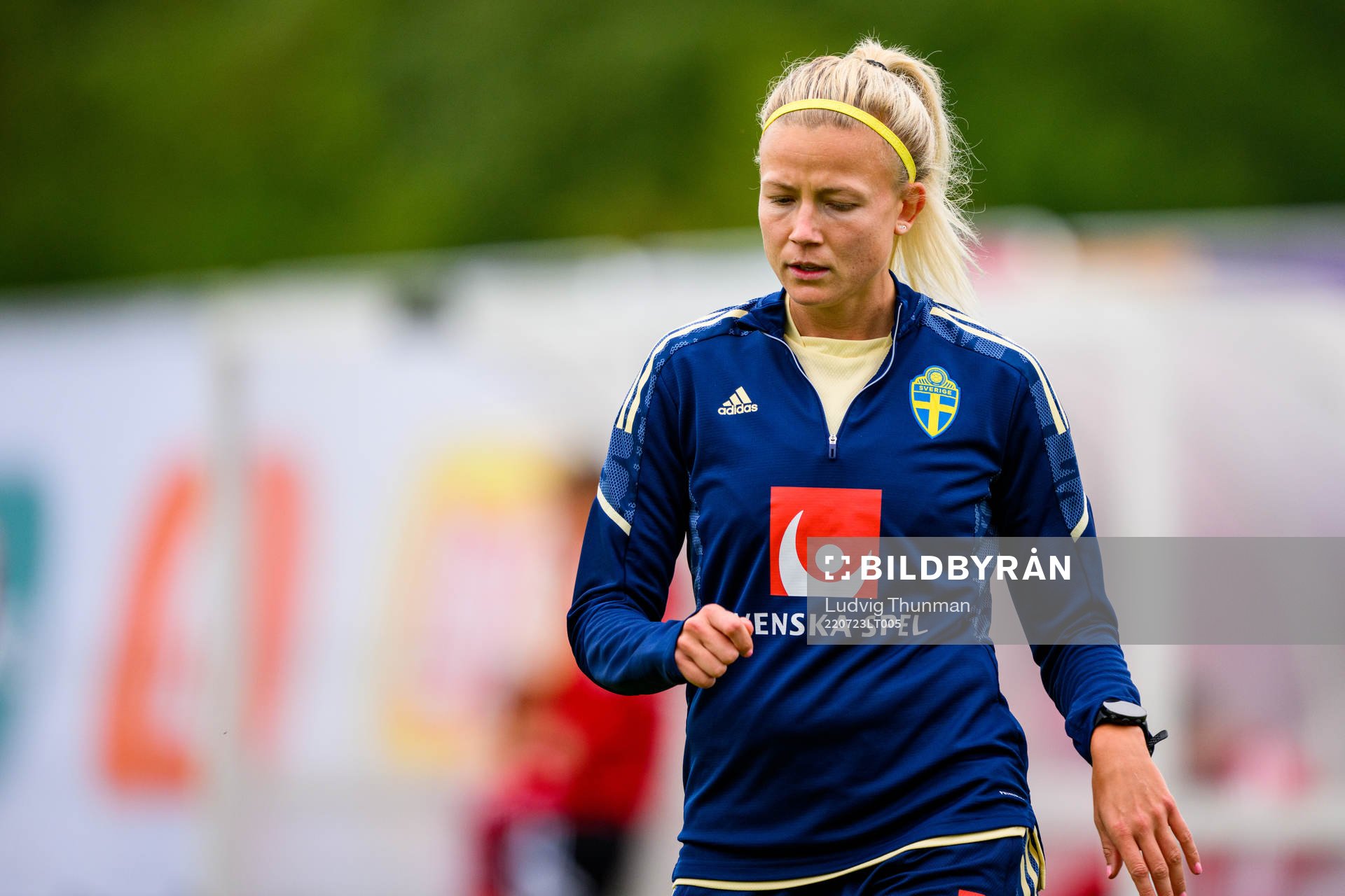Hanna Glas of the Swedish women's national football team at a training session during the UEFA Women's Euro 2022 Championship on July 23, 2022 in Chester.