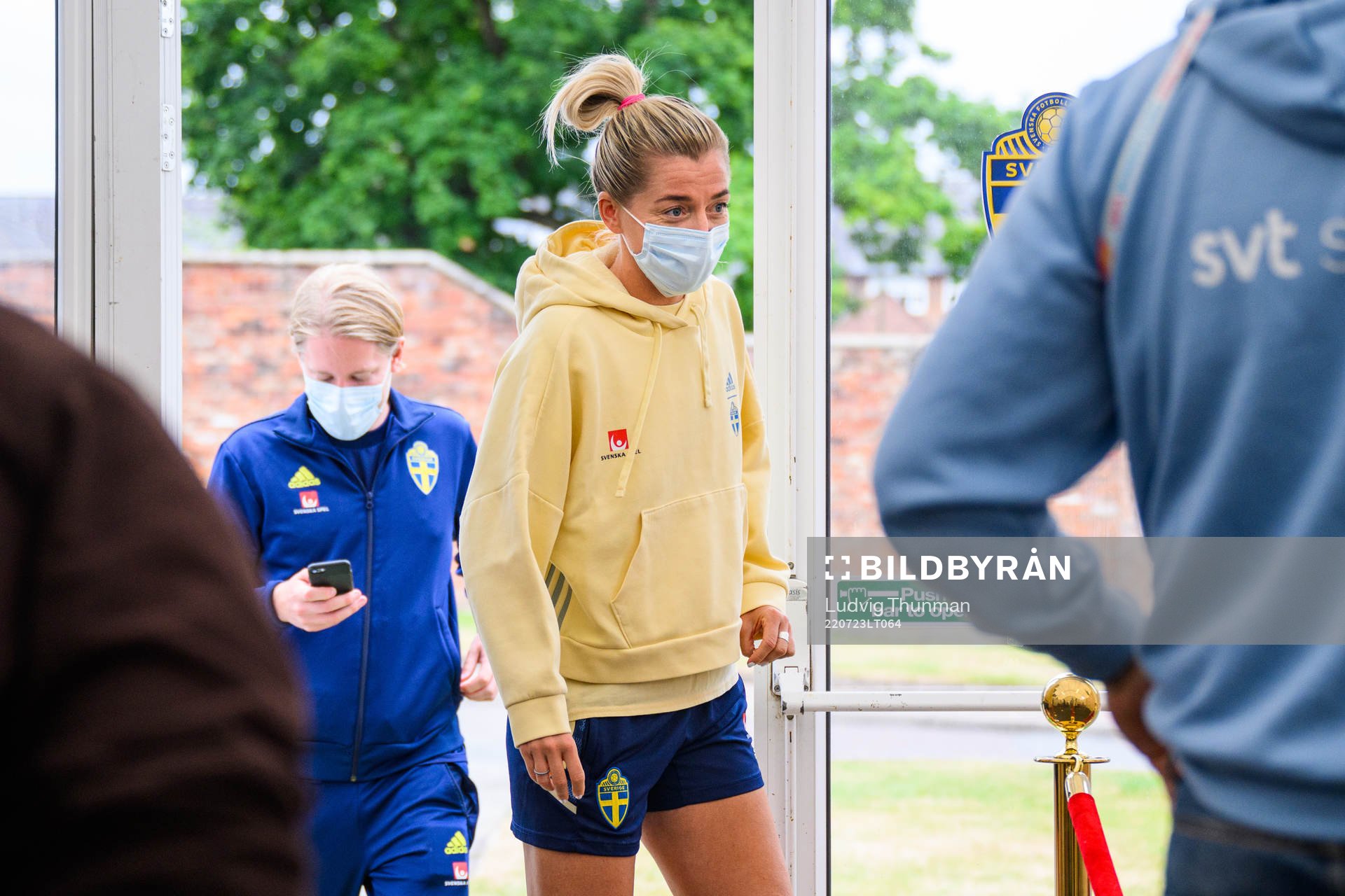 Linda Sembrant of the Swedish women's national football team is interviewed by the media at a press conference during the UEFA Women's Euro 2022 Championship on July 23, 2022 in Chester.