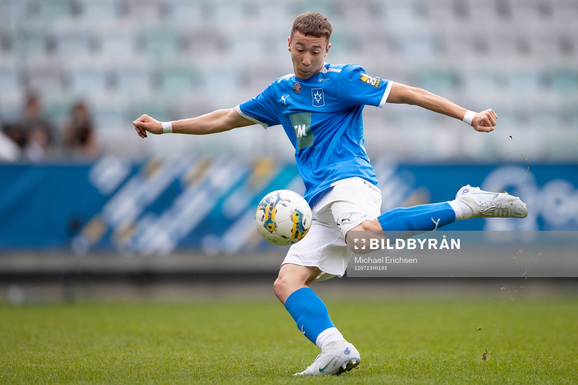 Stjarnans  Allen Puresevic under finalen i Gothia Cup, grupp B16, mellan Stjarnan och Vikingur den 23 juli 2022 i Göteborg. 