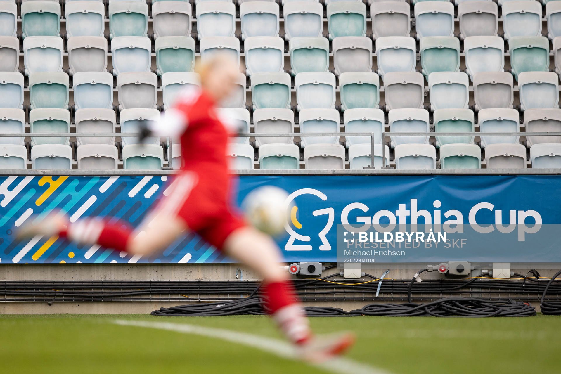 En Gothia Cup banderoll på läktarsidan