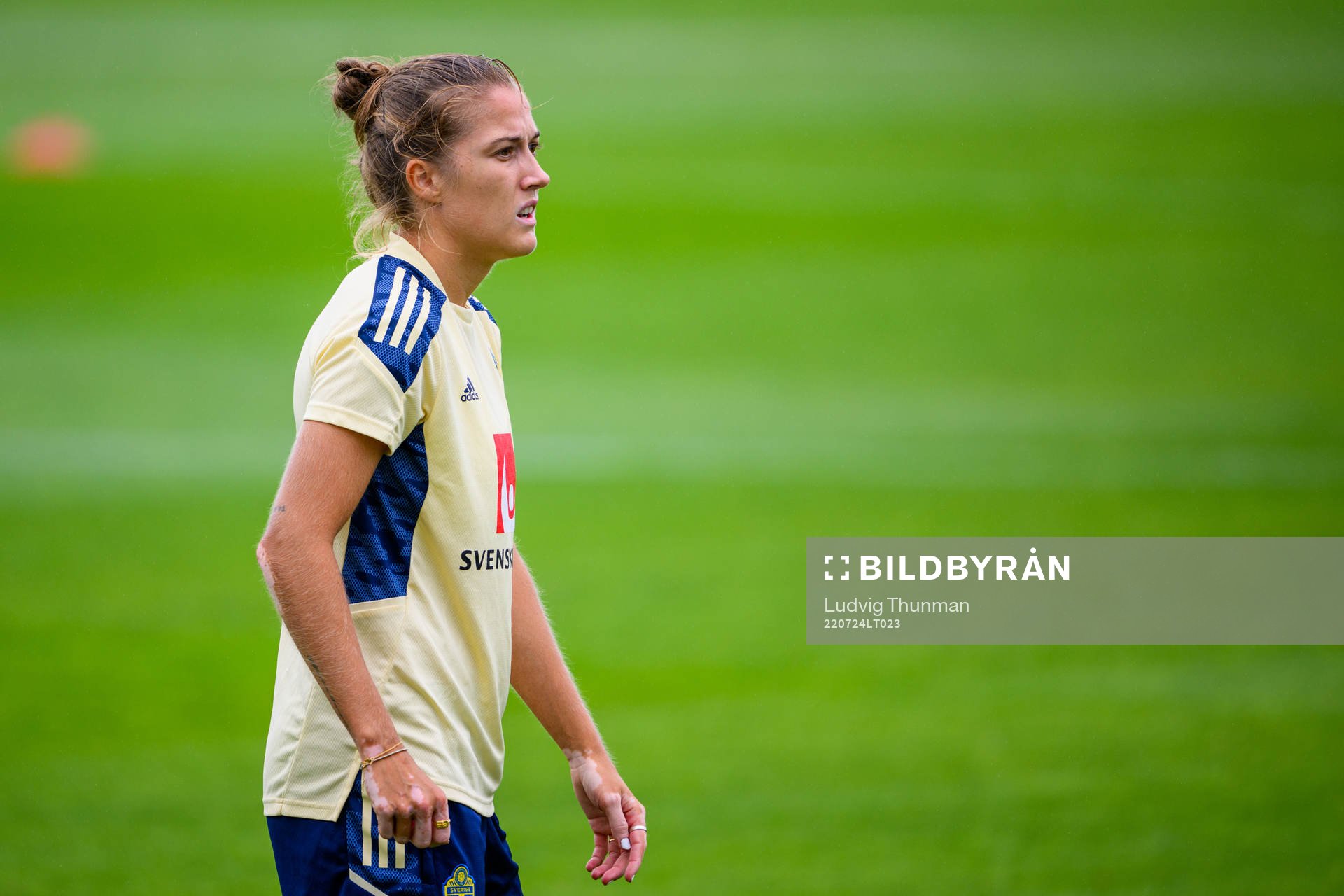 Filippa Angeldahl of the Swedish women's national football team at a training session during the UEFA Women's Euro 2022 Championship on July 24, 2022 in Chester.