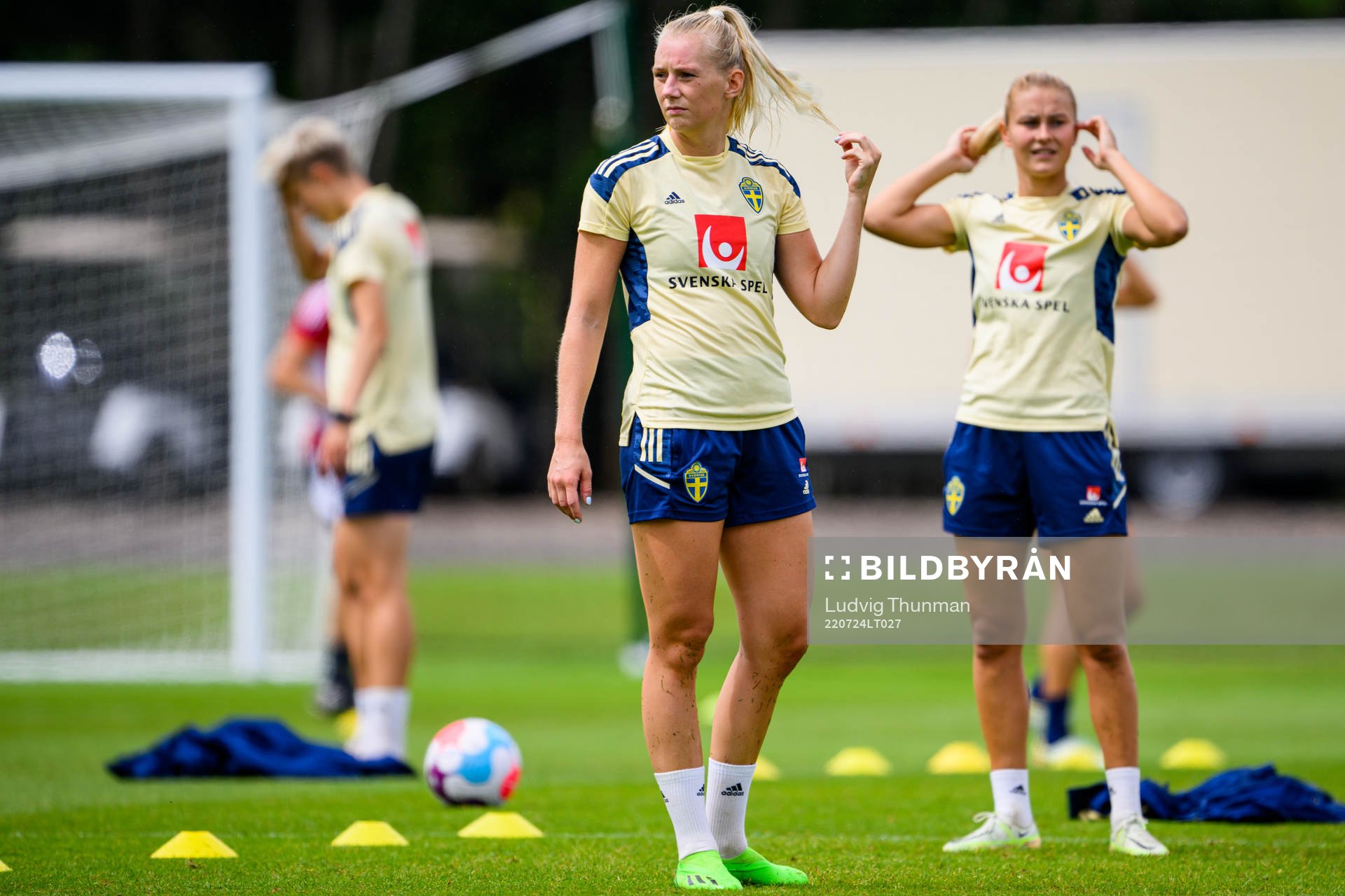 Stina Blackstenius of the Swedish women's national football team at a training session during the UEFA Women's Euro 2022 Championship on July 24, 2022 in Chester. 