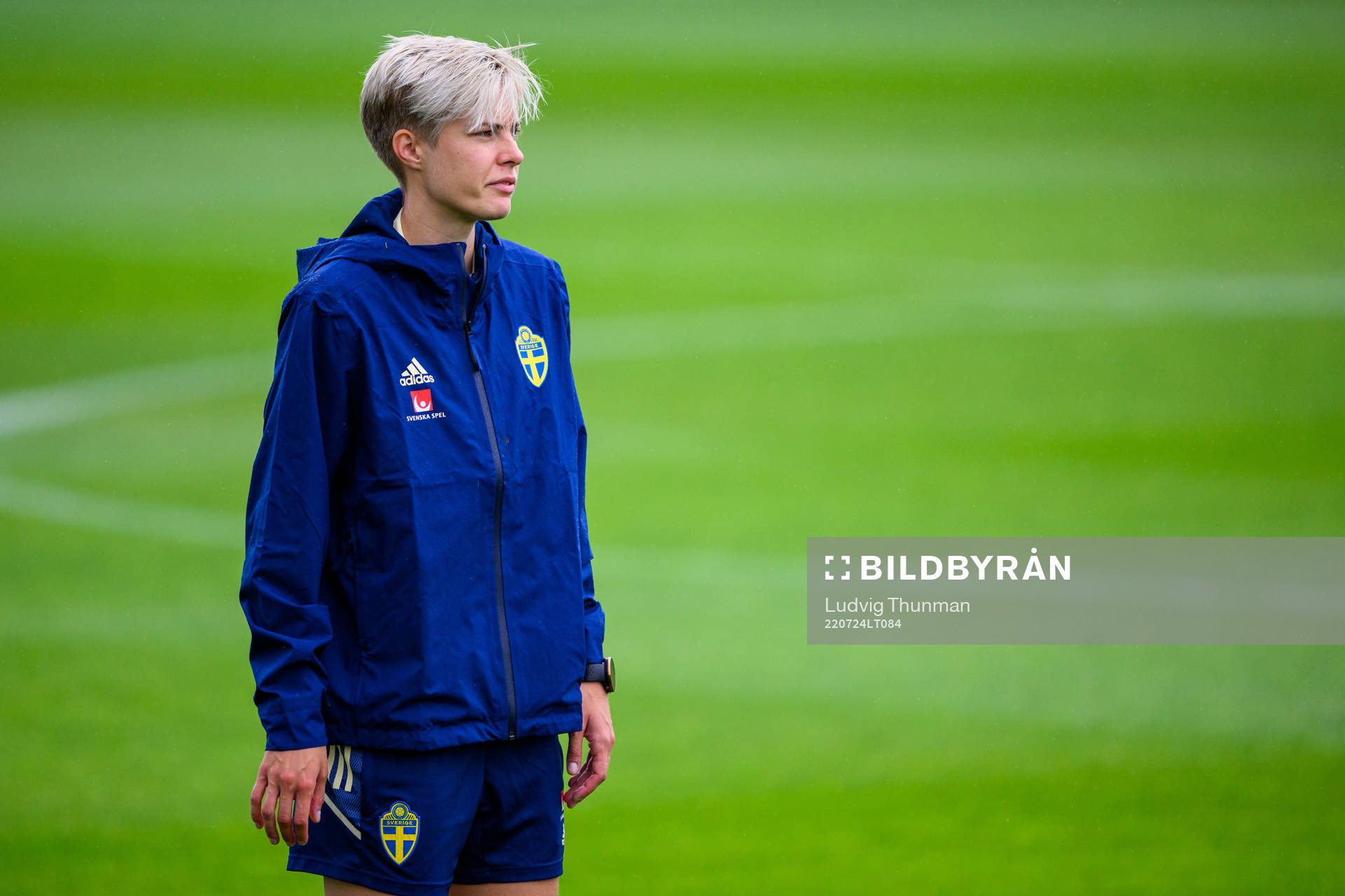 Lina Hurtig of the Swedish women's national football team at a training session during the UEFA Women's Euro 2022 Championship on July 24, 2022 in Chester.