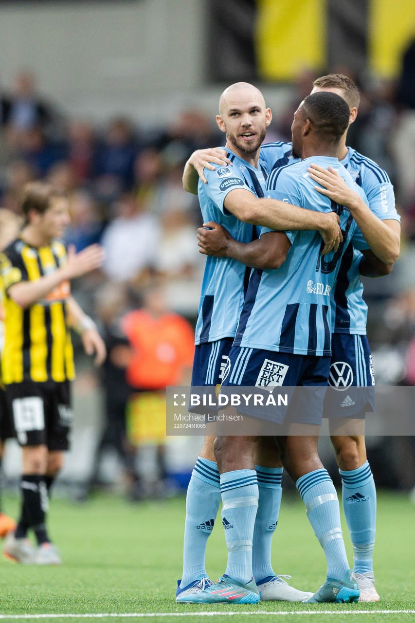 Djurgårdens Marcus Danielson och Isak Hien jublar