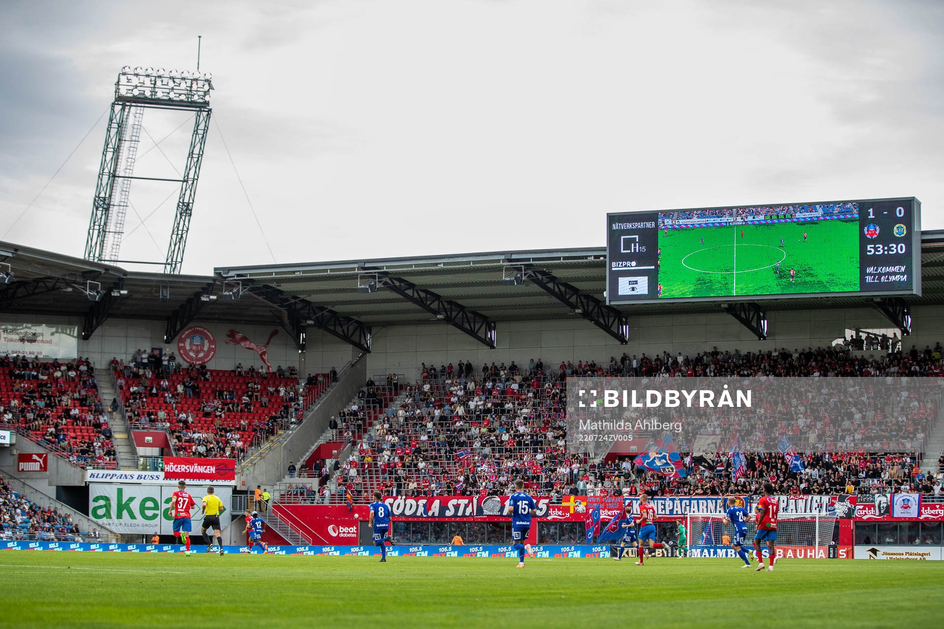 Interiör av Olympia under fotbollsmatchen i Allsvenskan mellan Helsingborg och GIF Sundsvall den 24 juli 2022 i Helsingborg. 