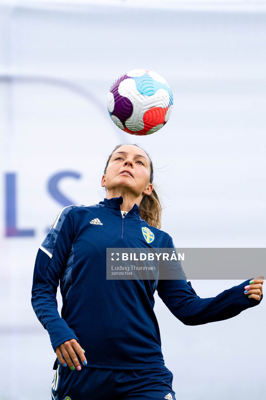 Johanna Rytting Kaneryd of the Swedish women's national football team at a training session during the UEFA Women's Euro 2022 Championship on July 25, 2022 in Chester.