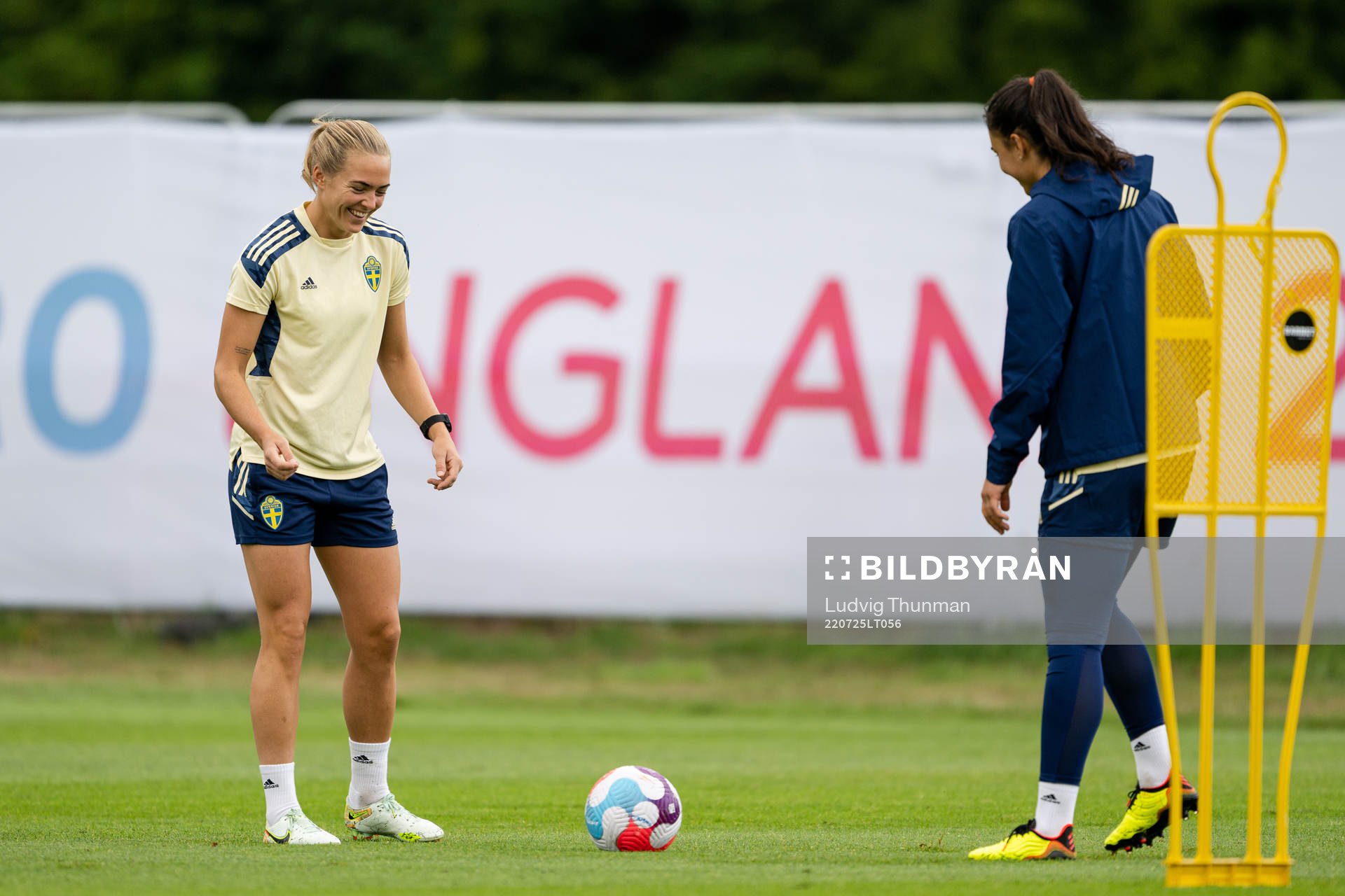 Magdalena Eriksson and goalkeeper Zecira Musovic of the