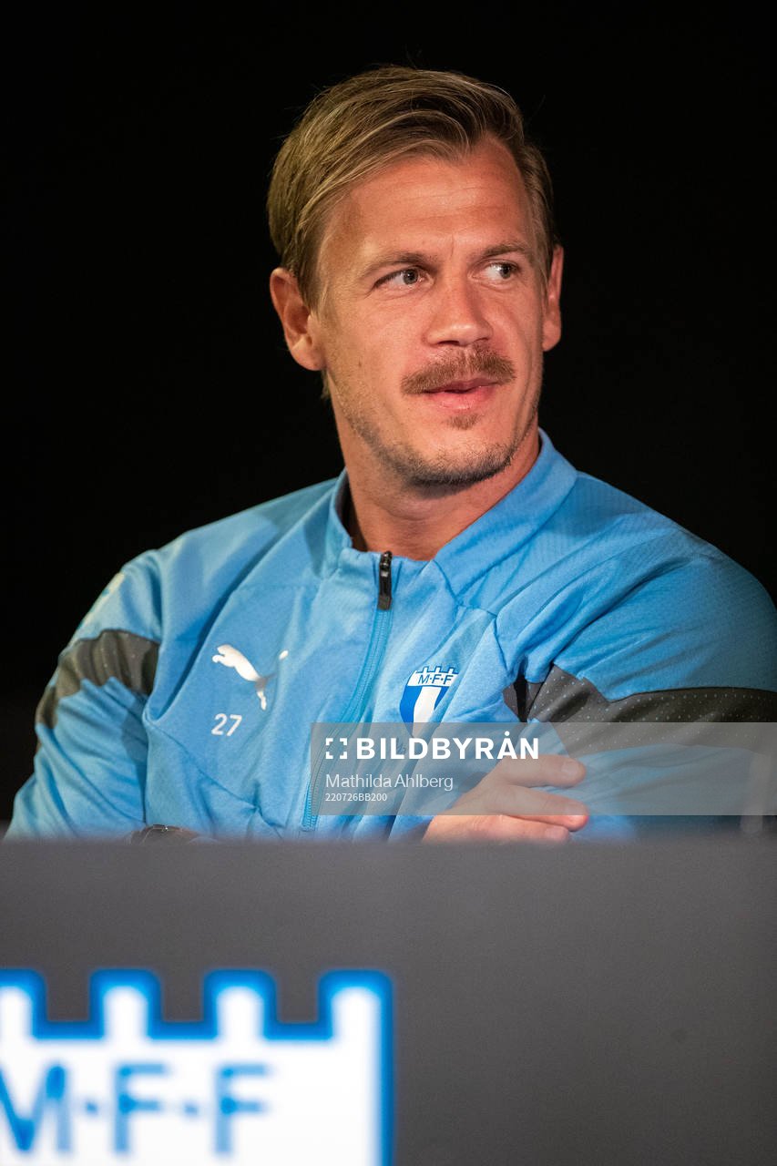 Goalkeeper Johan Dahlin during a press conference with Malmö FF on July 26, 2022 in Malmö. 