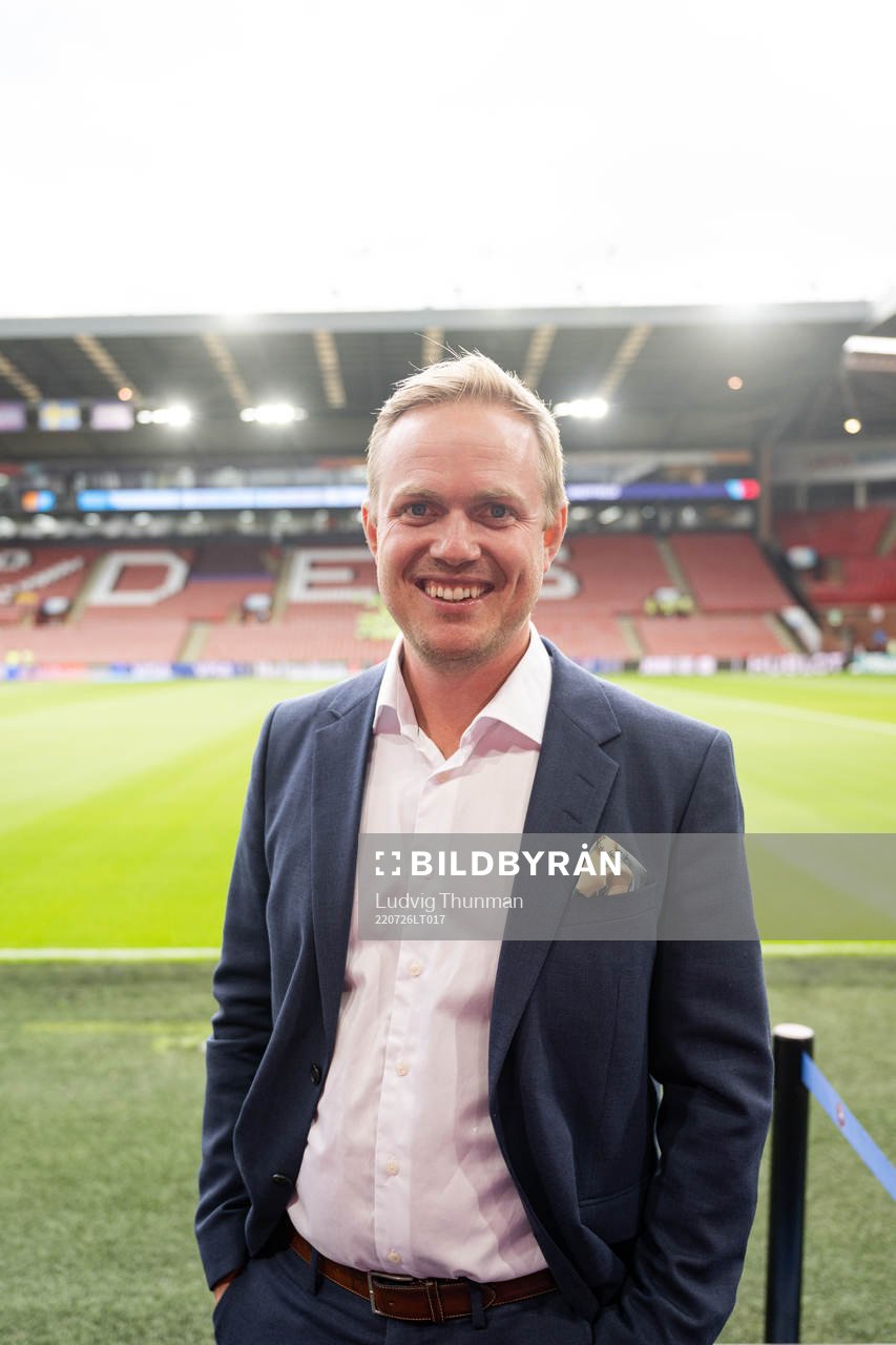 Jonas Eidevall, head coach of Arsenal FC poses for a portrait ahead of the UEFA Women's Euro 2022 semifinal match between England and Sweden on July 26, 2022 in Sheffield.
