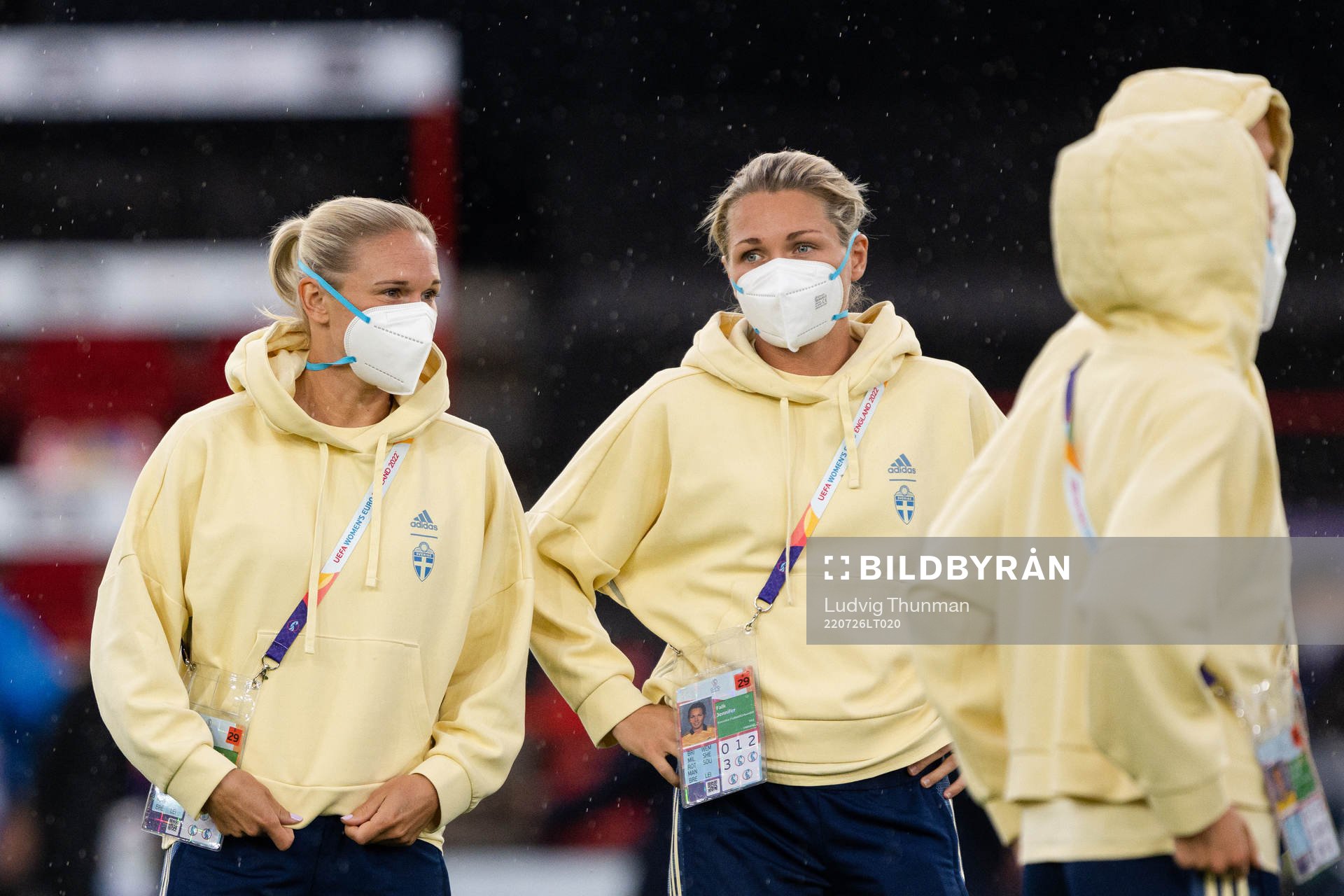 Jonna Andersson and goalkeeper Jennifer Falk of Sweden