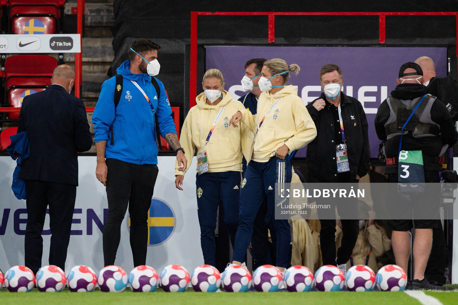 Jonna Andersson and goalkeeper Jennifer Falk of Sweden