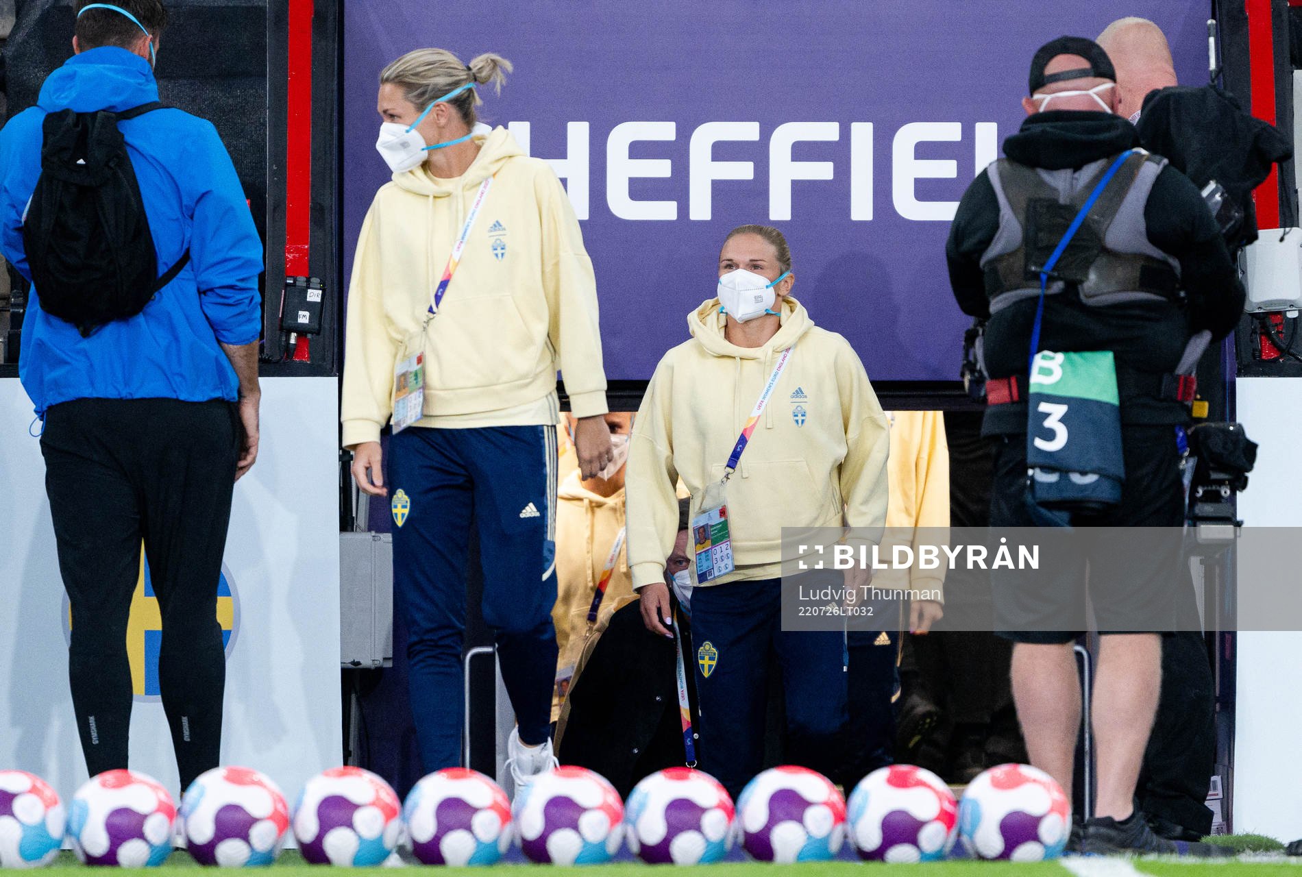Goalkeeper Jennifer Falk and Jonna Andersson of Sweden