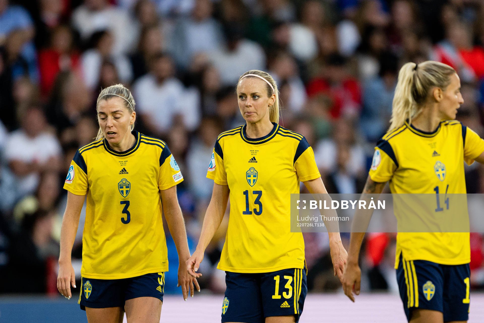 Linda Sembrant and Amanda Ilestedt of Sweden look dejected