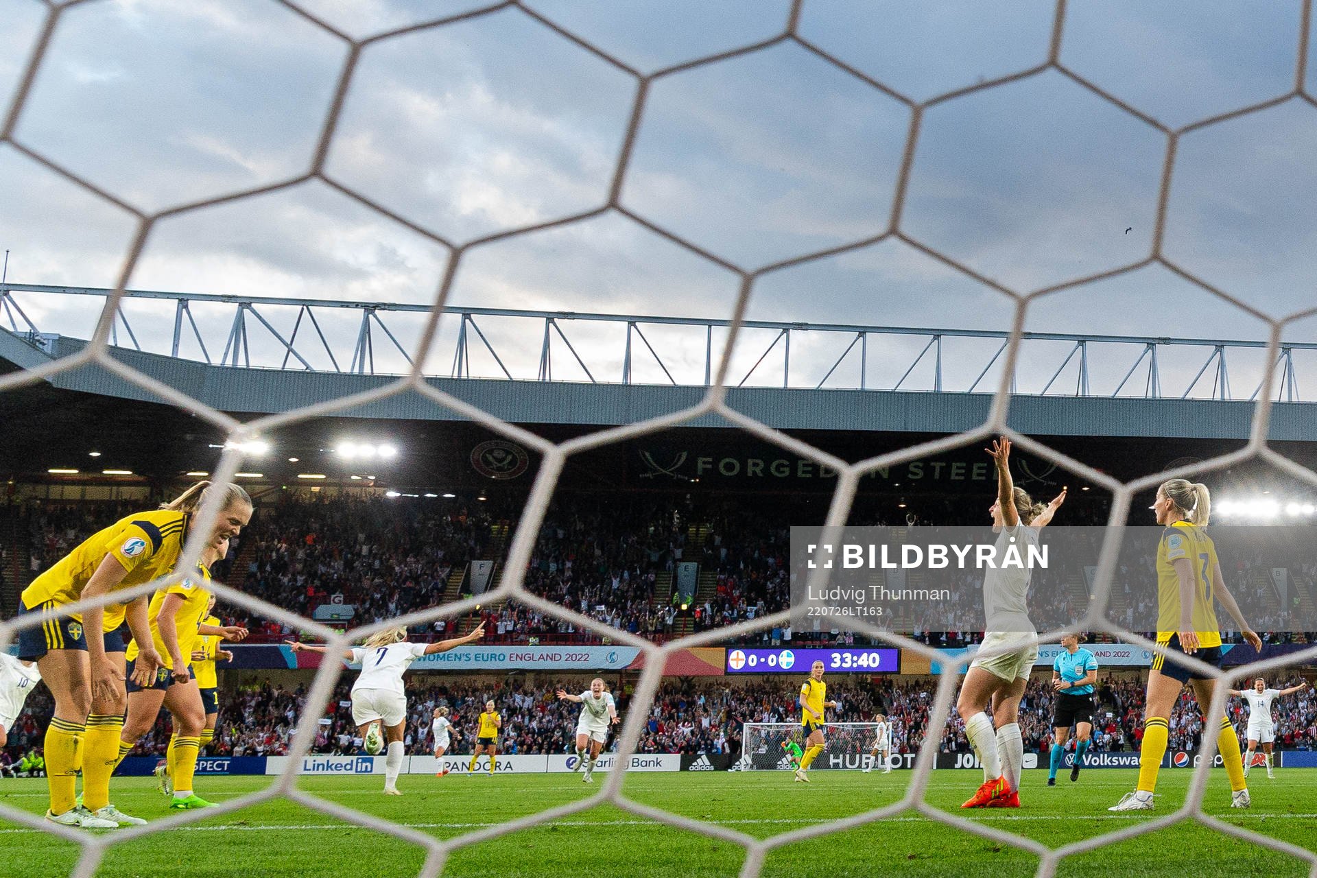 Beth Mead and Ellen White of England celebrate the 1-0 goal