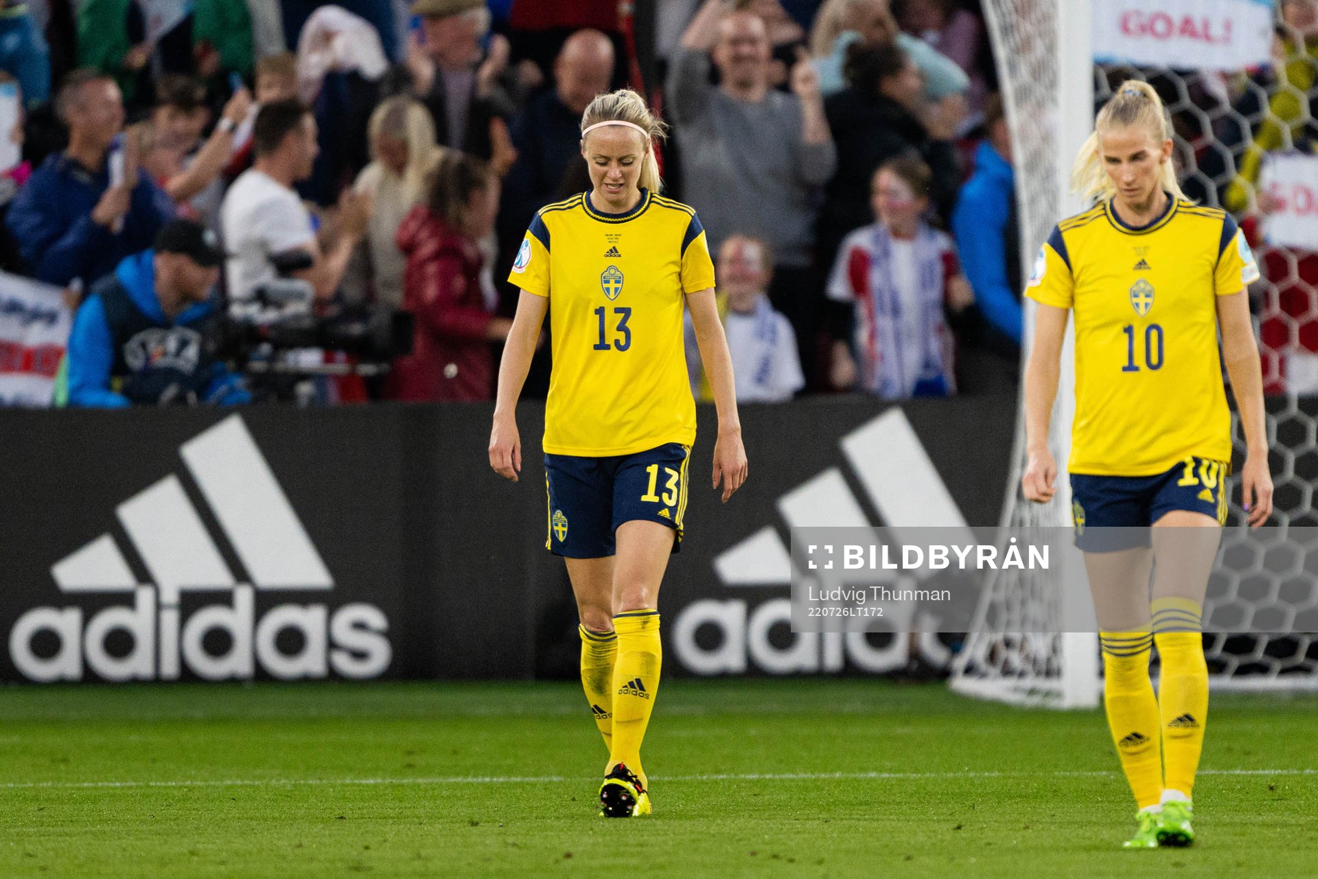 Amanda Ilestedt and Sofia Jakobsson of Sweden look dejected