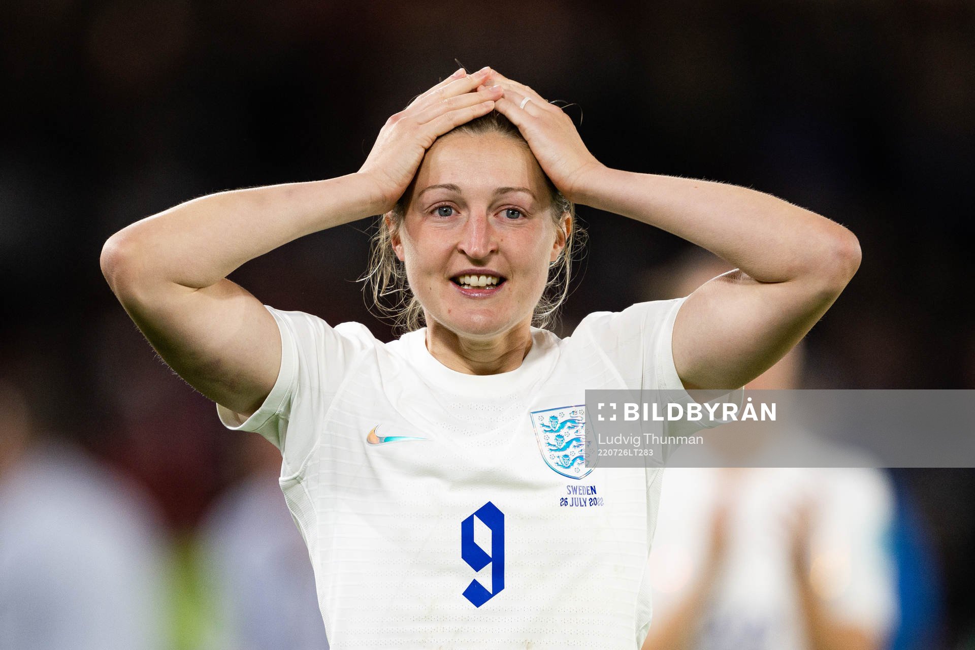Ellen White of England celebrates after the UEFA Women's Euro 2022 semifinal match between England and Sweden on July 26, 2022 in Sheffield.