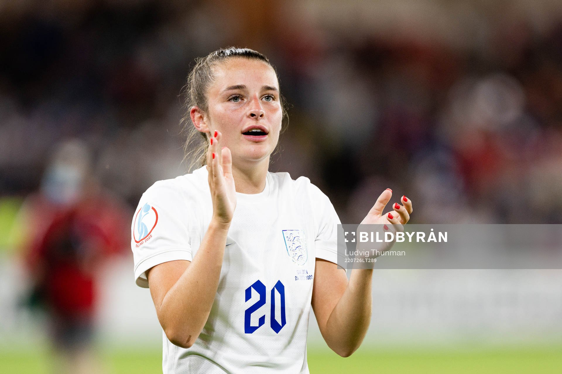 Ella Toone of England celebrates after the UEFA Women's Euro 2022 semifinal match between England and Sweden on July 26, 2022 in Sheffield.
