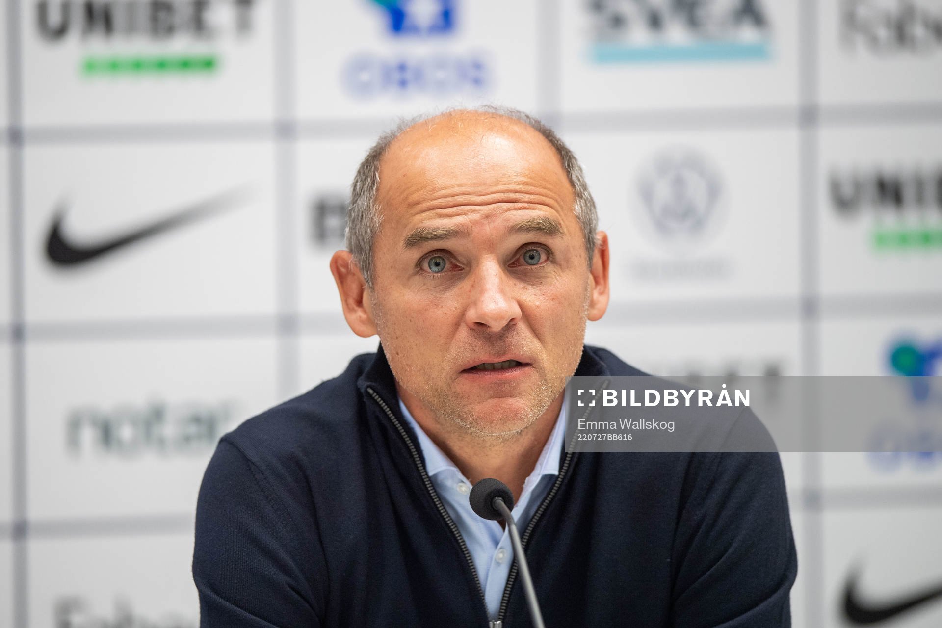 Viktor Skripnik, head coach of Vorskla Poltava during a press conference after the UEFA Europa Conference League qualifying match between AIK and Vorskla Poltava on July 27, 2022 in Stockholm.