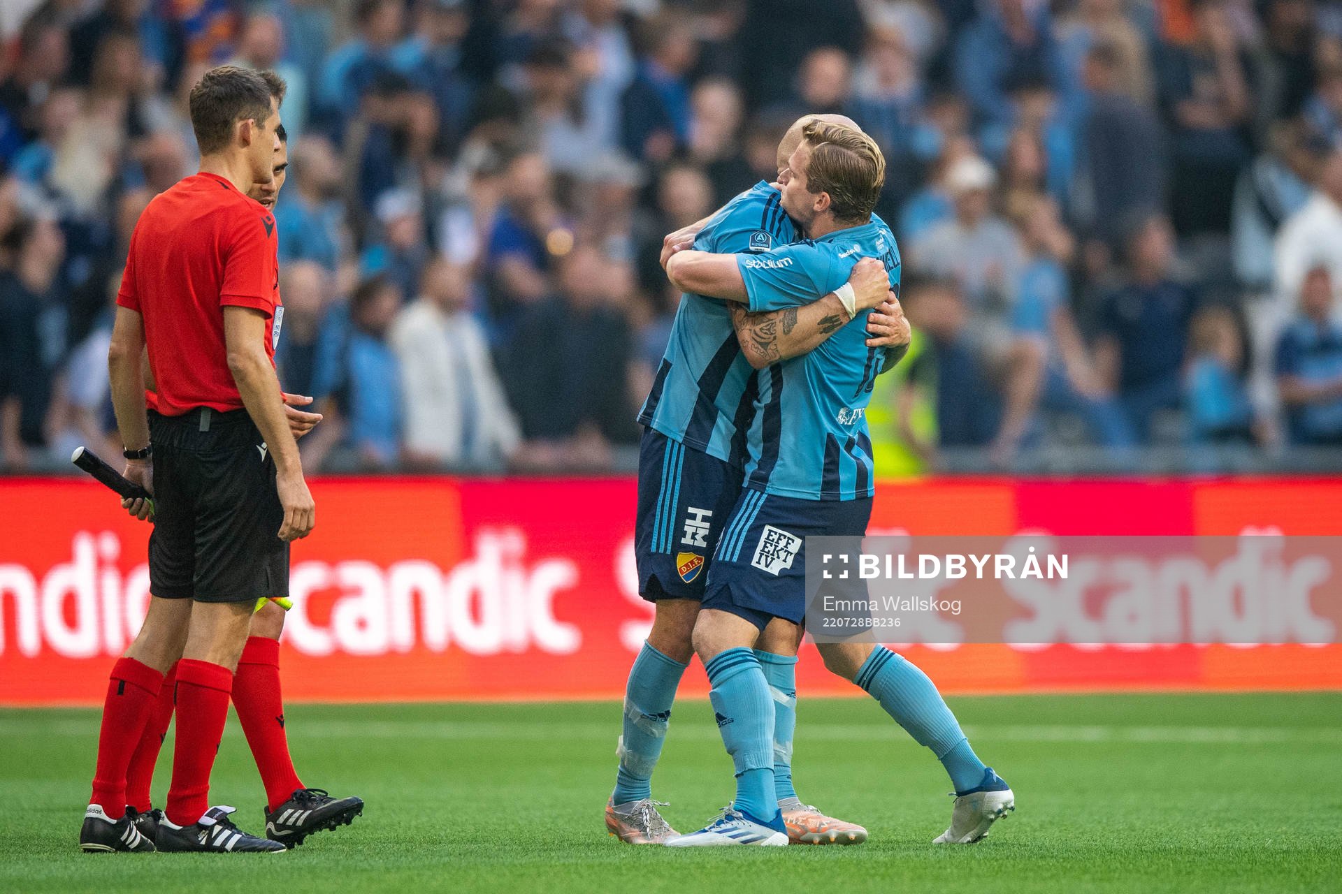 Magnus Eriksson and Hampus Finndell of Djurgården celebrate