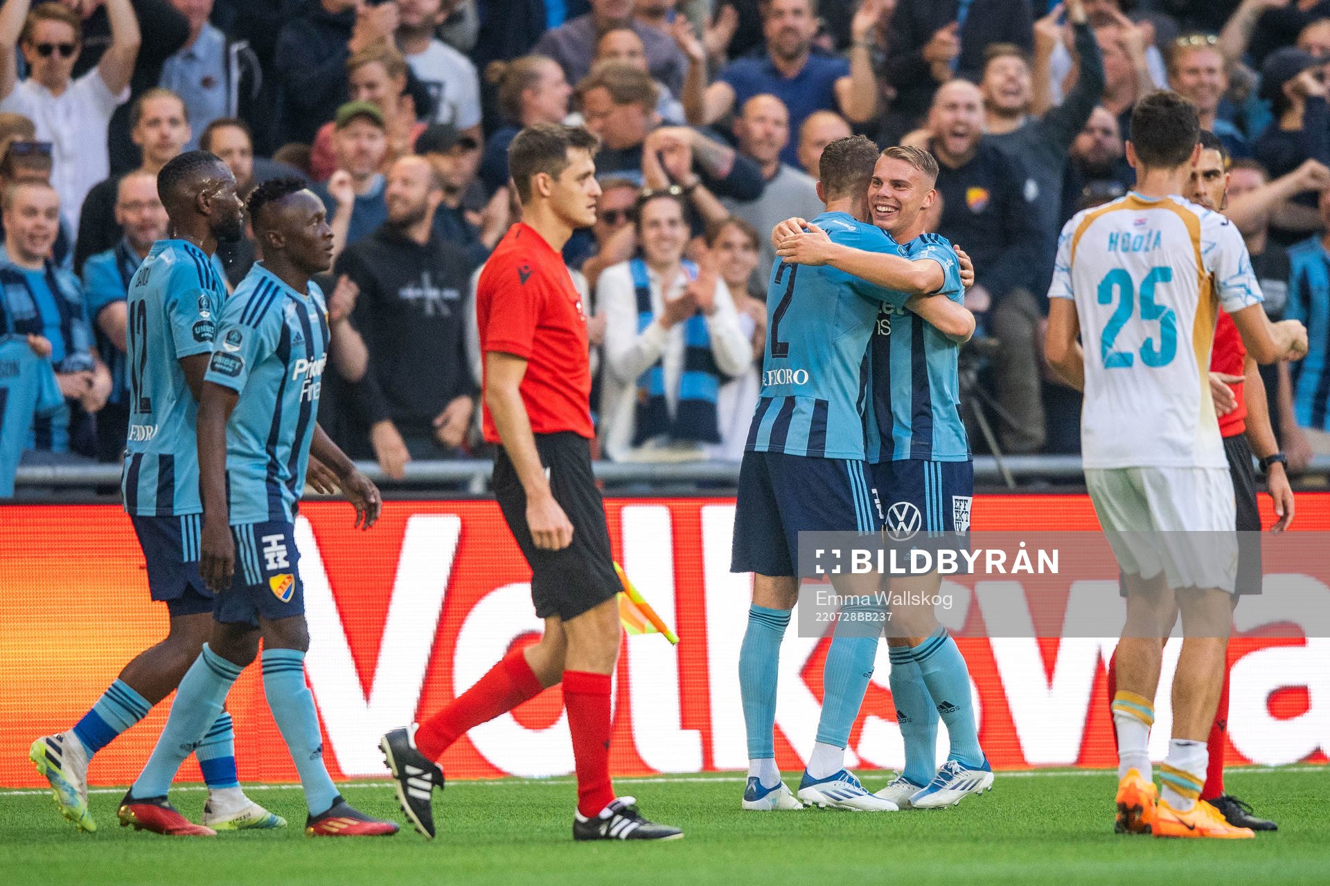 Piotr Johansson and Elias Andersson of Djurgården celebrate