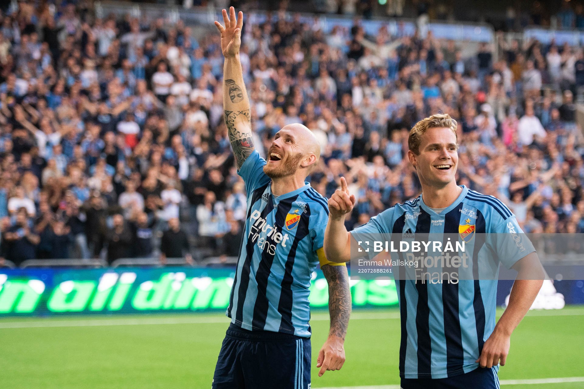 Magnus Eriksson and Hampus Finndell of Djurgården celebrate