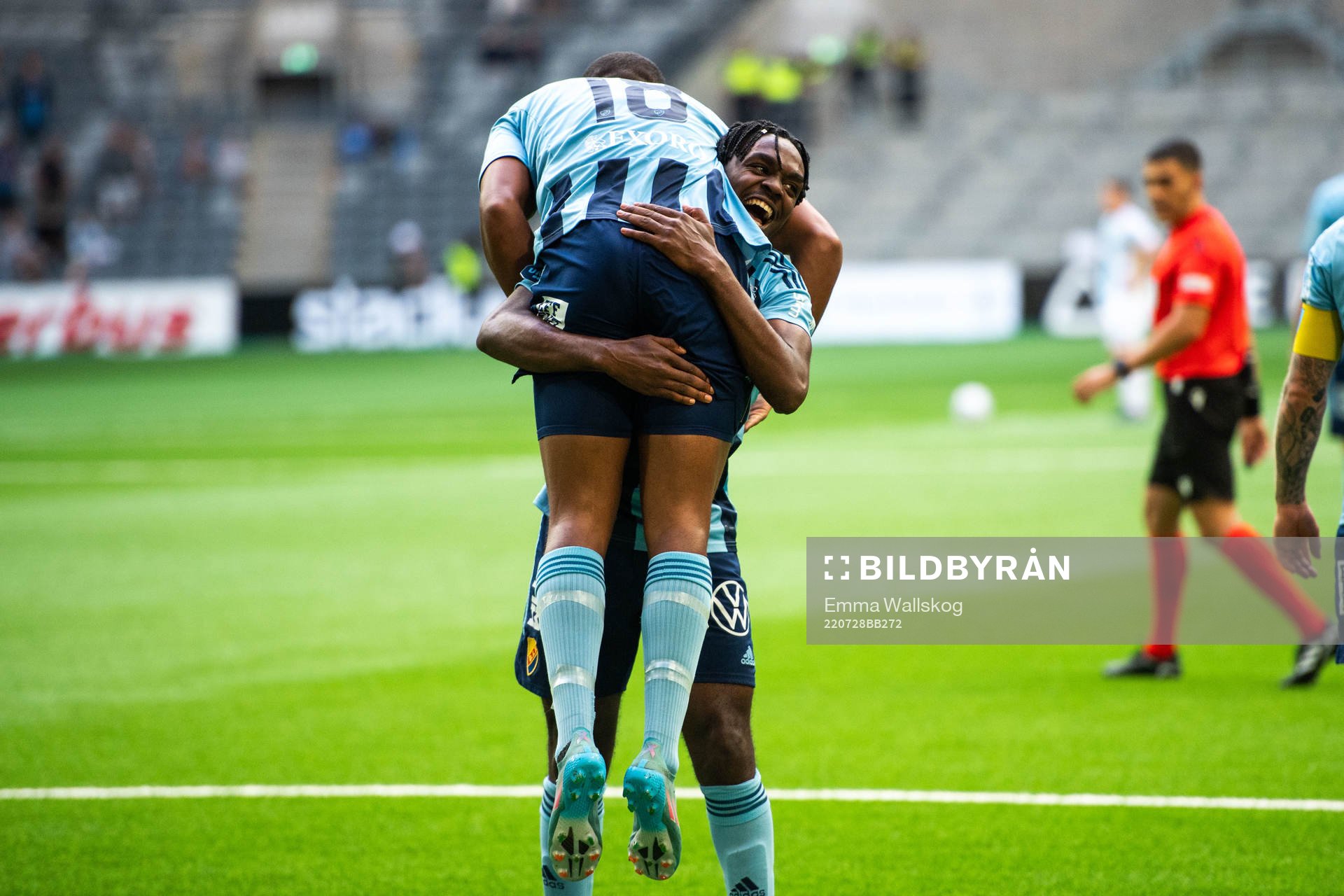 Isak Hien and Joel Asoro of Djurgården celebrate