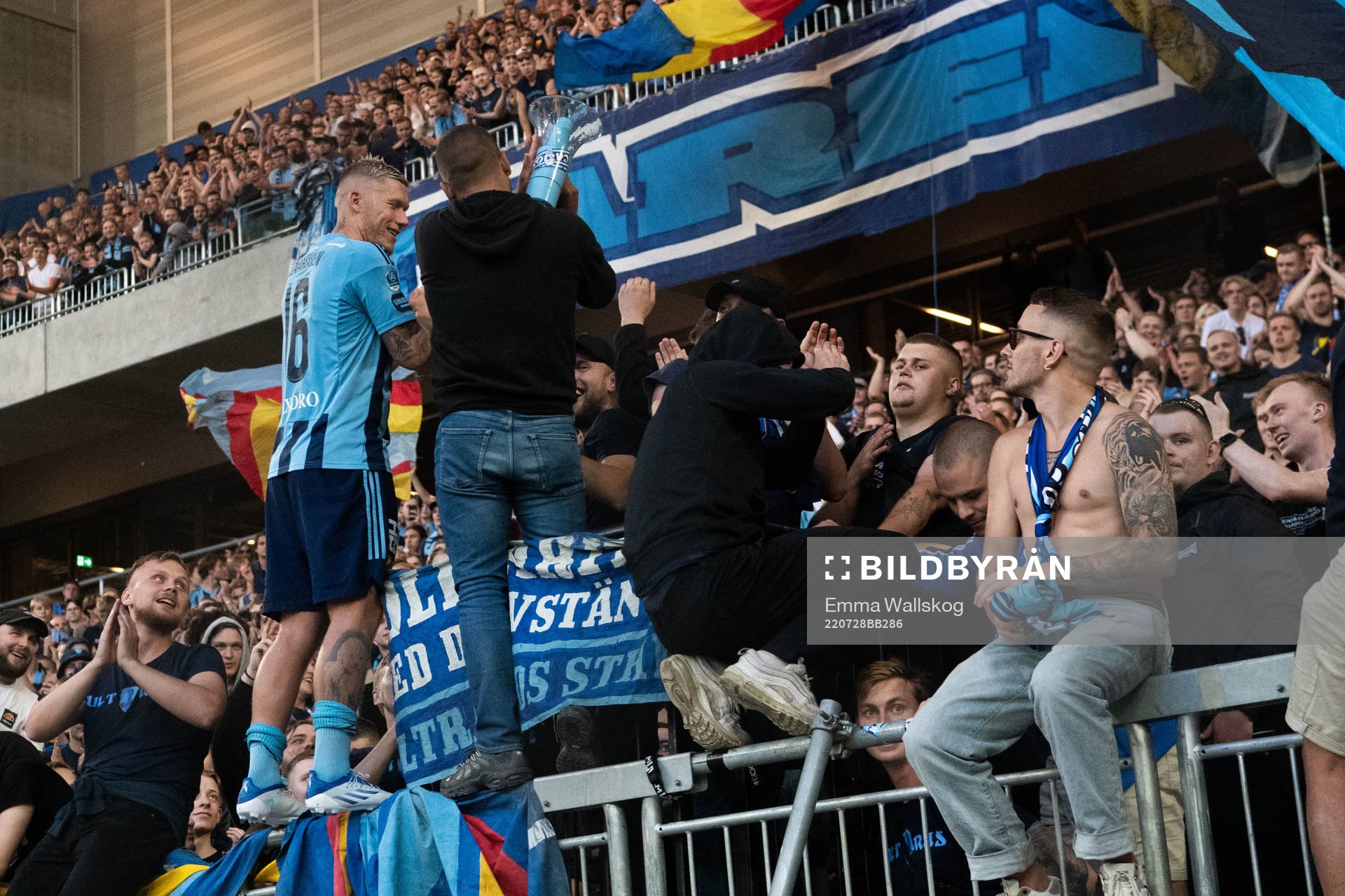 Victor Edvardsen of Djurgården celebrate with supporters