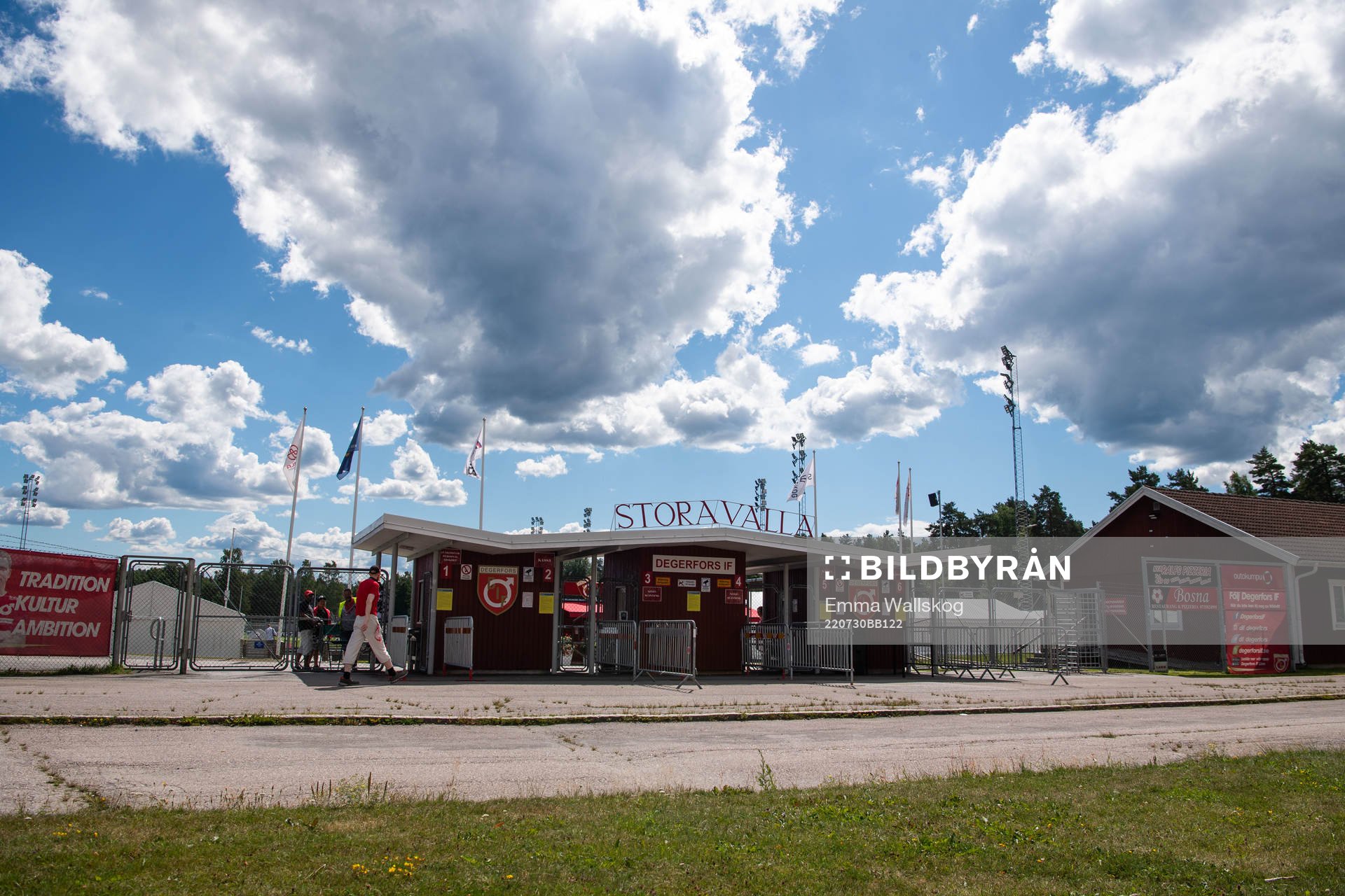 Exteriör vy över Stora Valla inför fotbollsmatchen i Allsvenskan mellan Degerfors och Kalmar den 30 juli 2022 i Degerfors. 