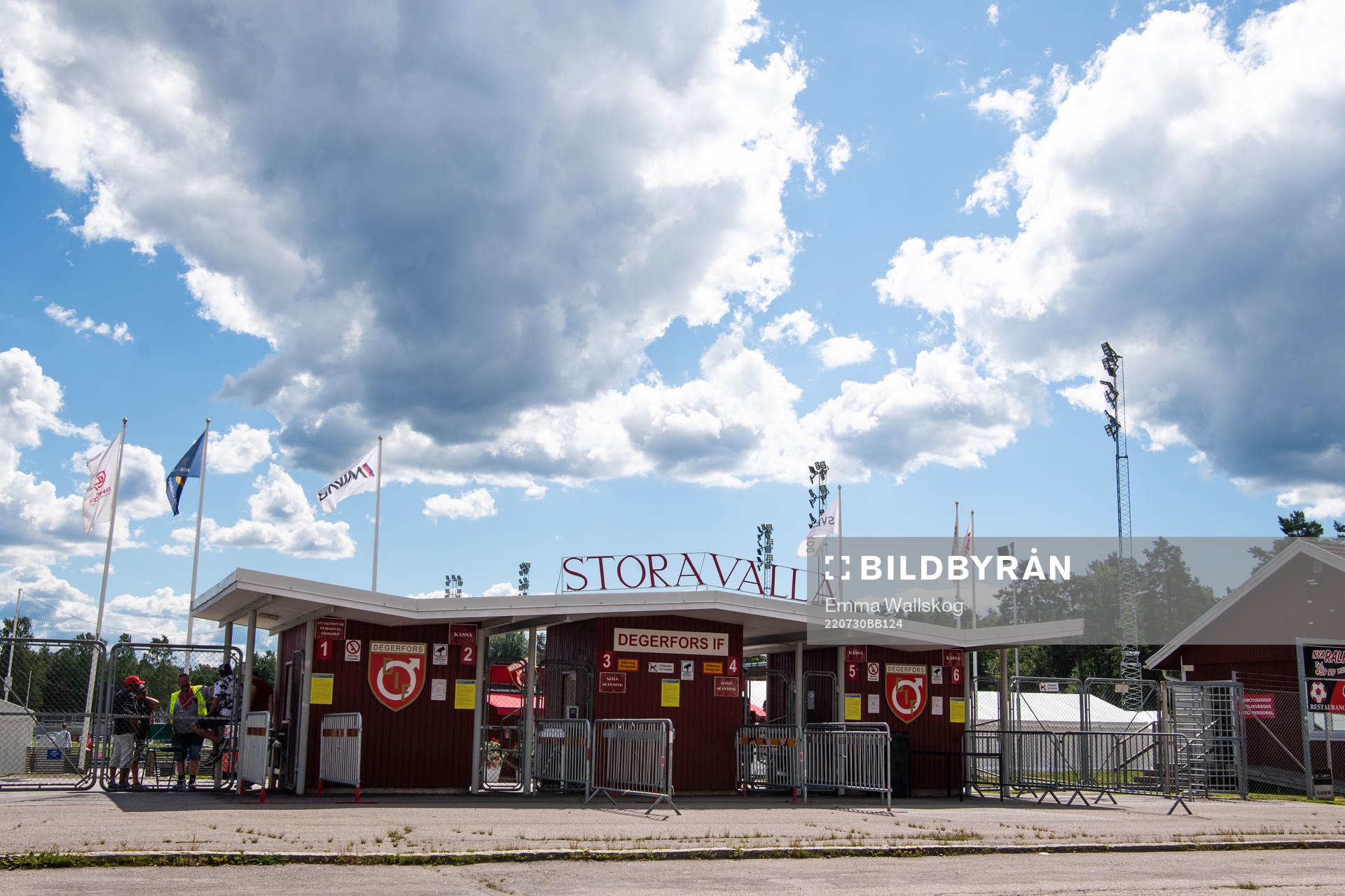 Exteriör vy över Stora Valla inför fotbollsmatchen i Allsvenskan mellan Degerfors och Kalmar den 30 juli 2022 i Degerfors. 