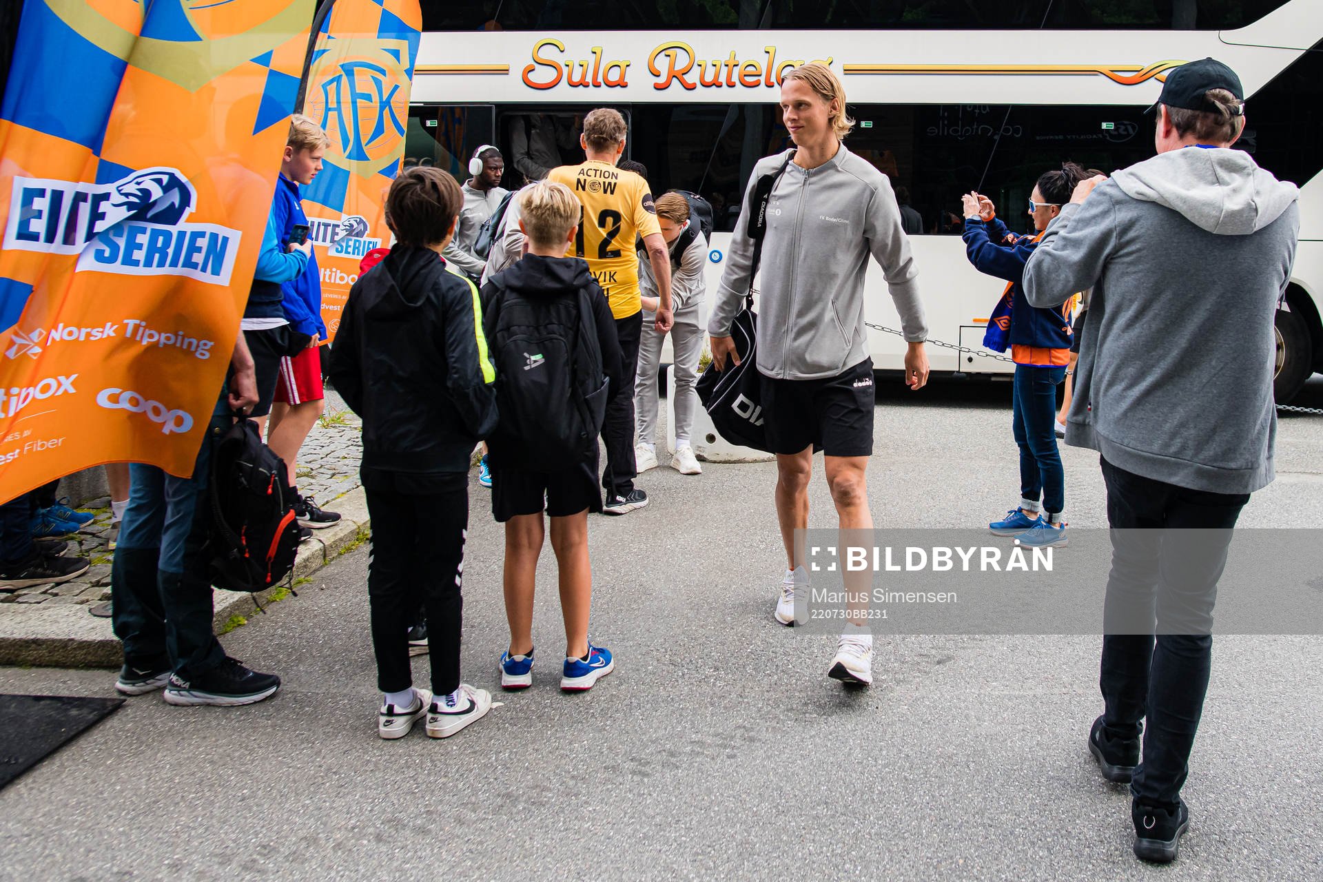 Ulrik Saltnes of Bodø/Glimt arrives ahead of the Eliteserien match between Aalesund and Bodø/Glimt on July 30, 2022 in Ålesund.