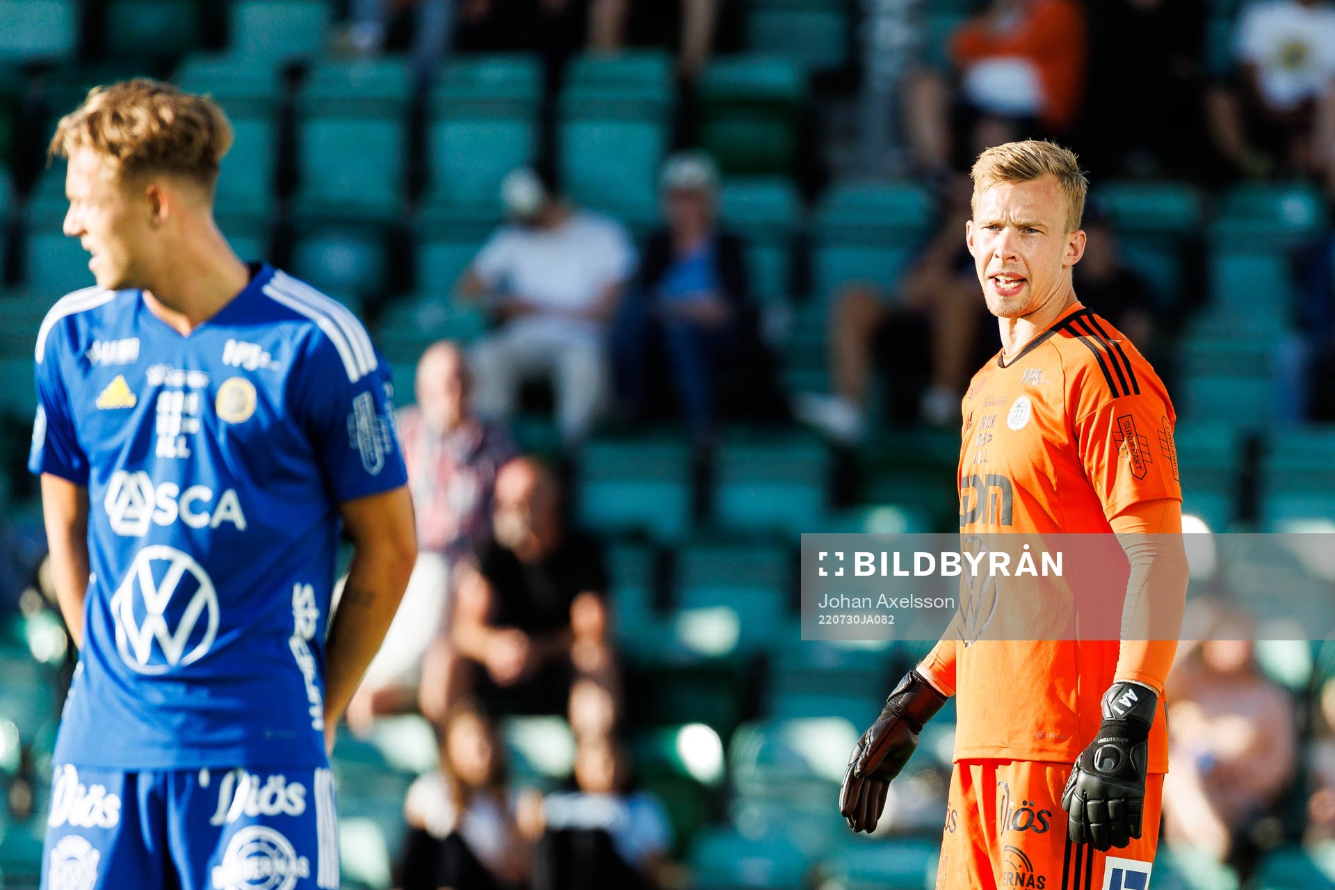 Sundsvalls målvakt Andreas Andersson under fotbollsmatchen i Allsvenskan mellan GIF Sundsvall och Varberg den 30 juli 2022 i Sundsvall.