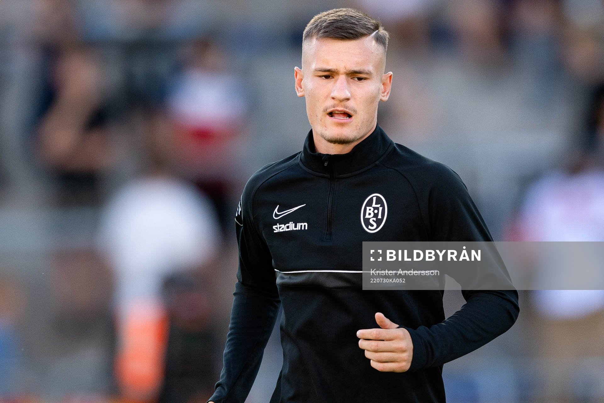 Landskronas Robin Dzabic före fotbollsmatchen i Superettan