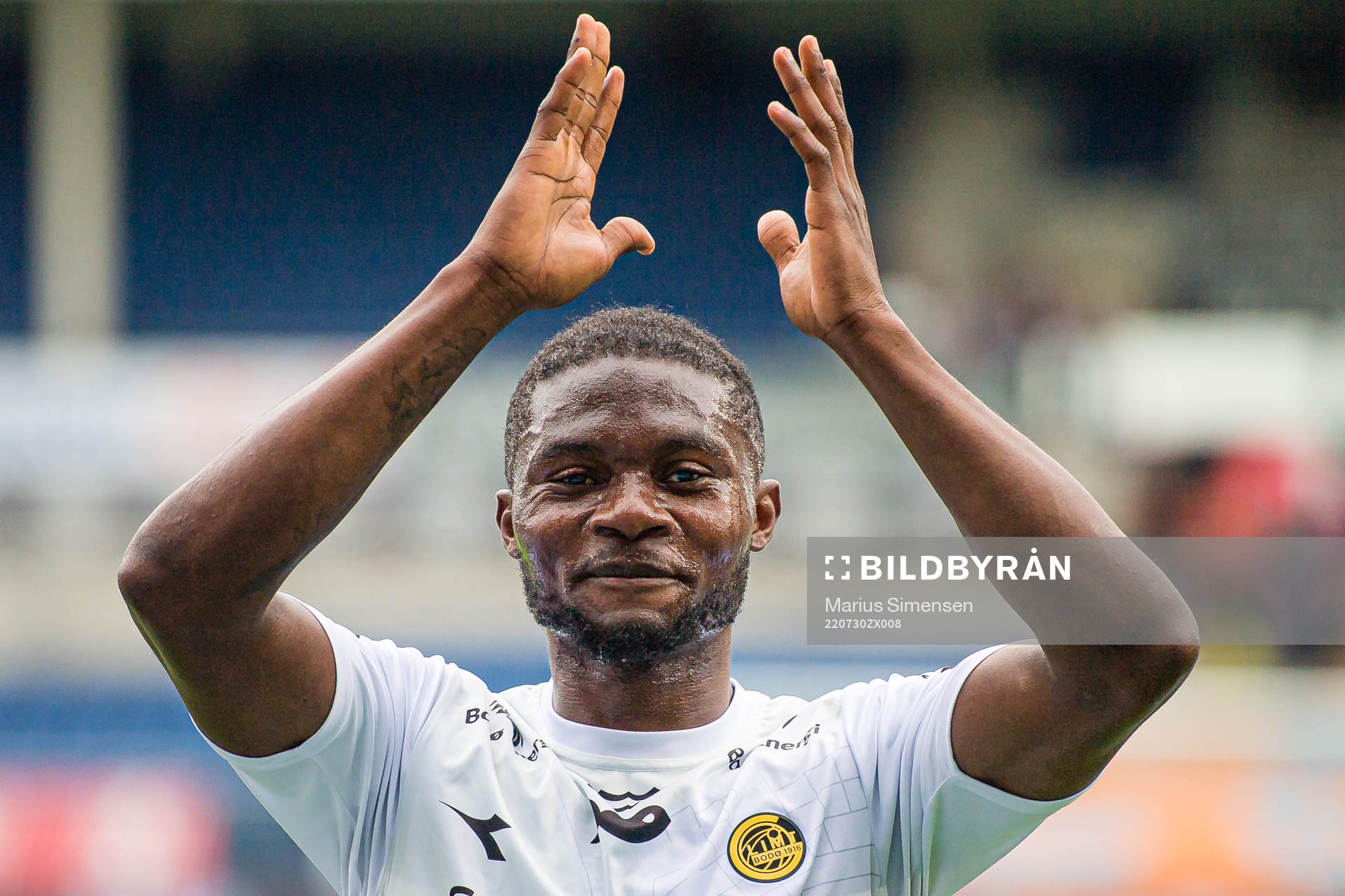 Gilbert Koomson of Bodø/Glimt after the Eliteserien match between Aalesund and Bodø/Glimt on July 30, 2022 in Ålesund.