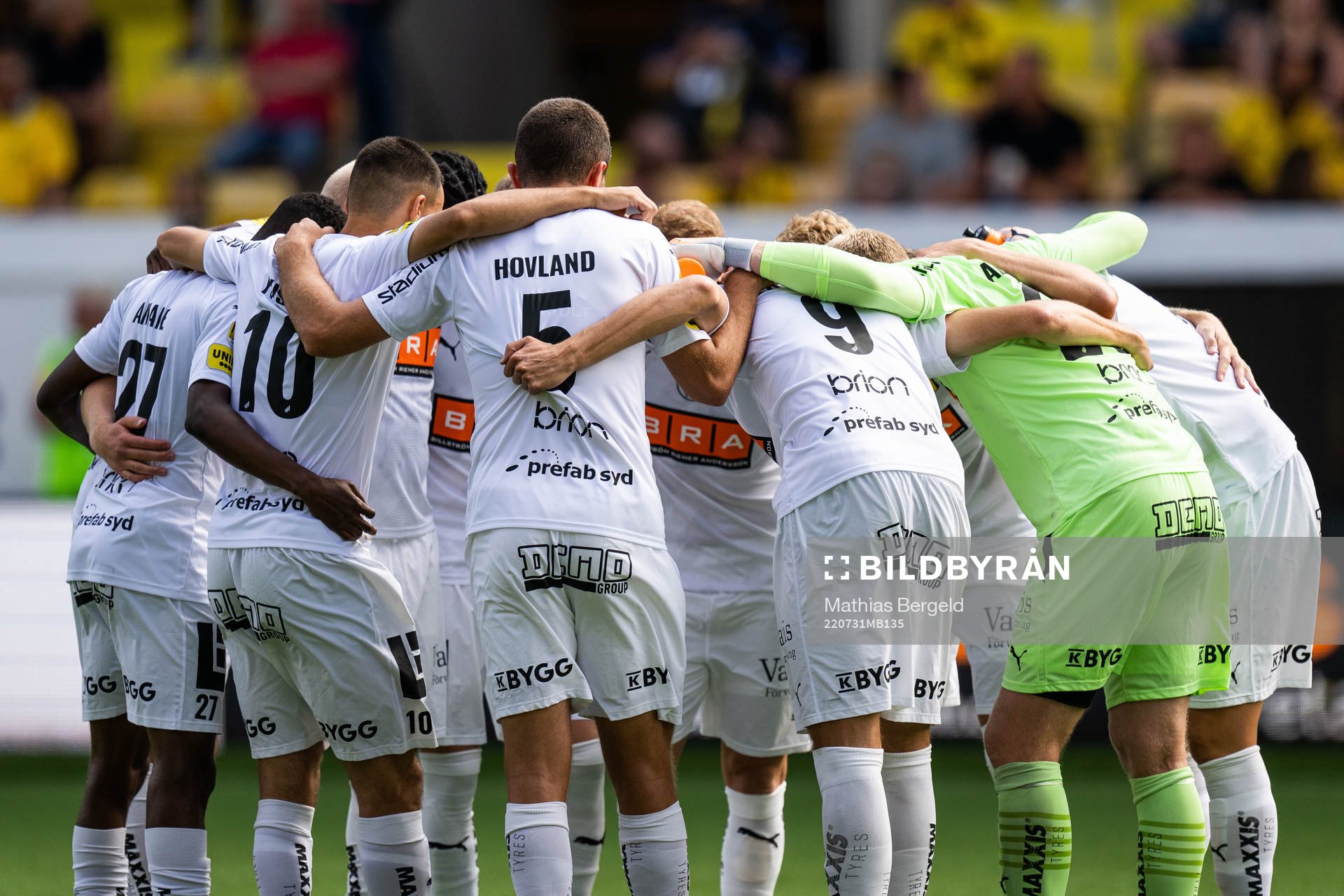 Häckens spelare samlas inför fotbollsmatchen i Allsvenskan mellan Elfsborg och Häcken den 31 juli 2022 i Borås. 